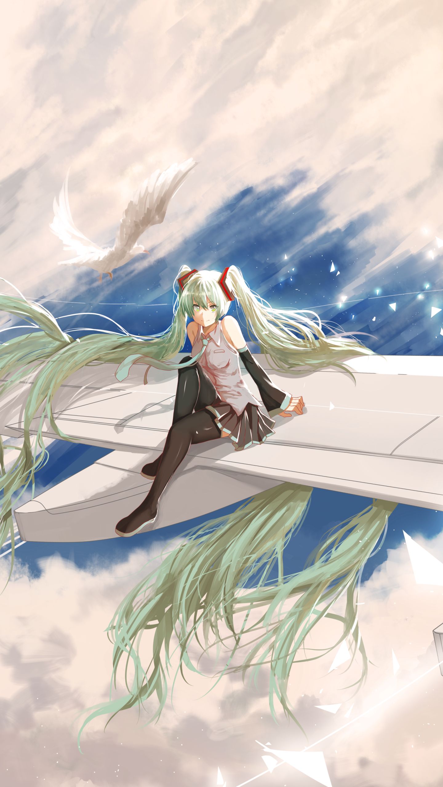Download mobile wallpaper Anime, Sky, Vocaloid, Green Hair, Hatsune Miku, Long Hair, Twintails for free.