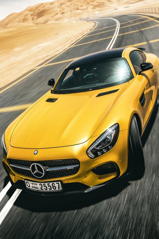 Download mobile wallpaper Road, Car, Mercedes Benz, Vehicles, Yellow Car, Mercedes Benz Amg Gt for free.