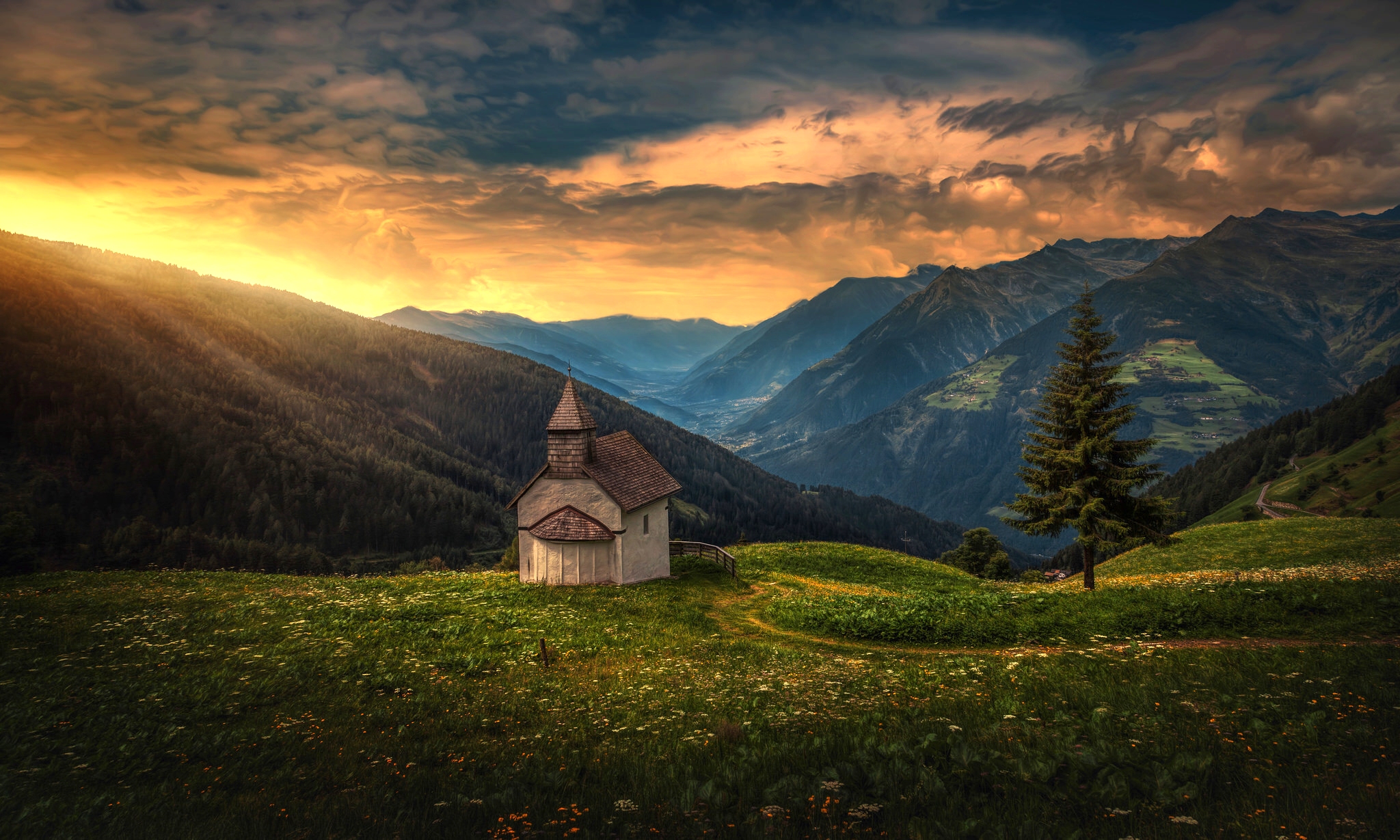 religious, church, chapel, forest, landscape, mountain, tree, churches