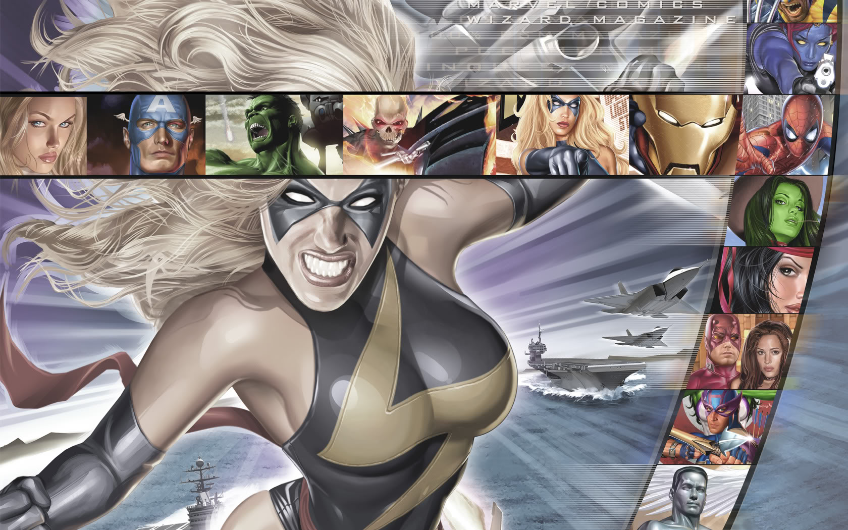 Download mobile wallpaper Spider Man, Ghost Rider, Hulk, Iron Man, Captain America, Comics, Elektra (Marvel Comics), Daredevil, She Hulk, Mystique (Marvel Comics), Ms Marvel, Hawkeye for free.