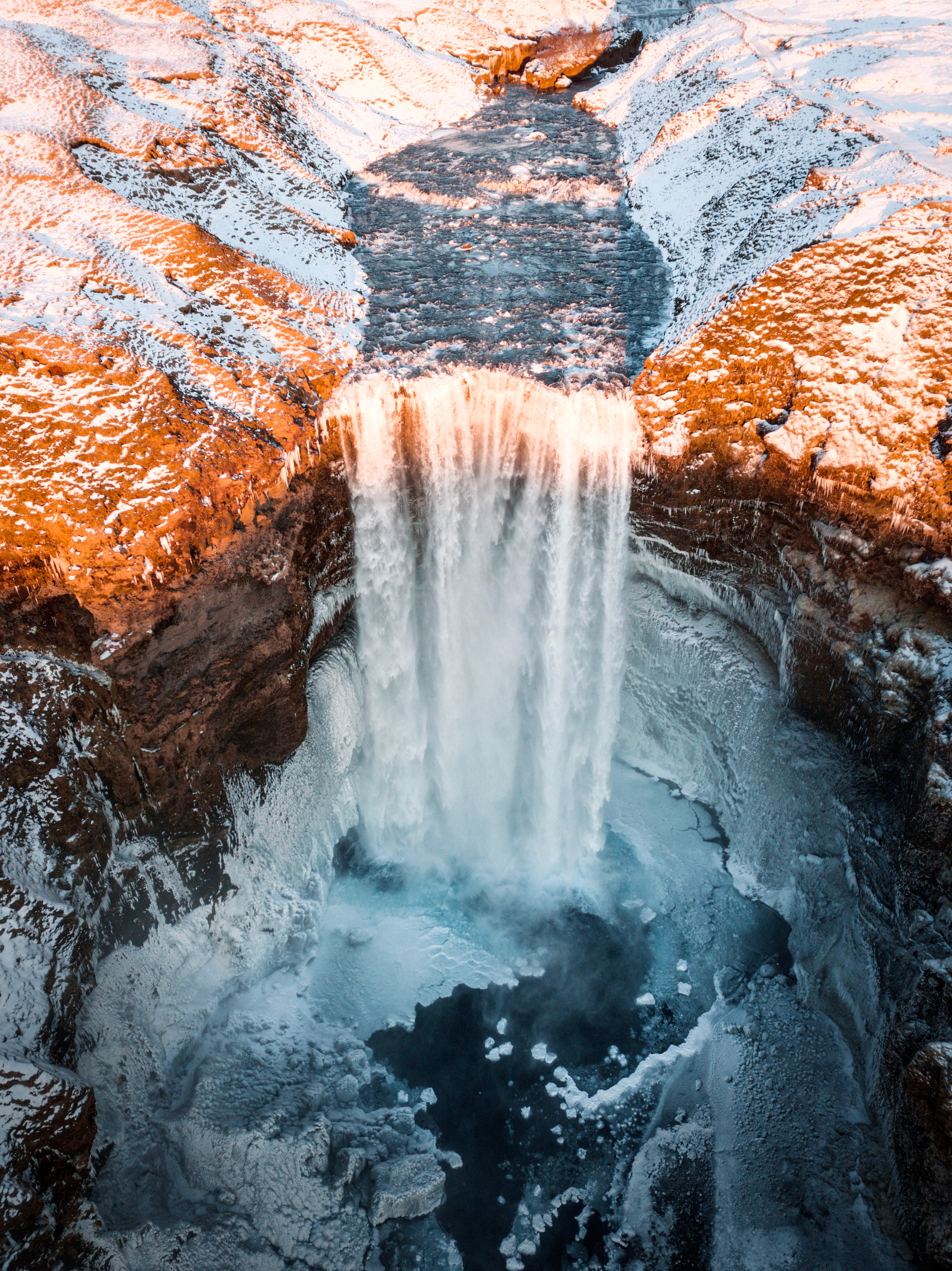 Free download wallpaper Snow, Waterfall, Break, Precipice, Flow, Nature, Ice on your PC desktop