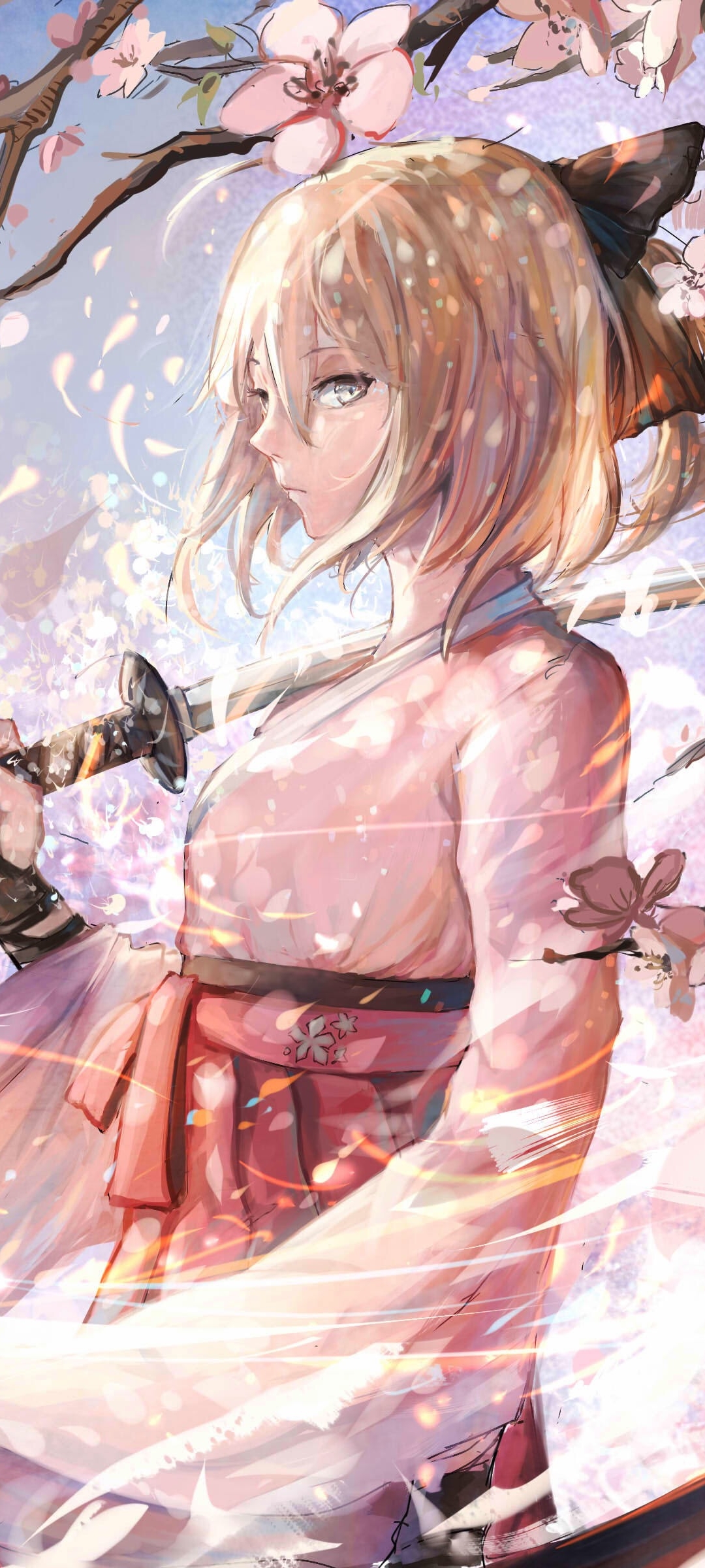 wallpapers anime, fate/grand order, kimono, saber (fate series), blonde, fate (series), okita sōji, fate series