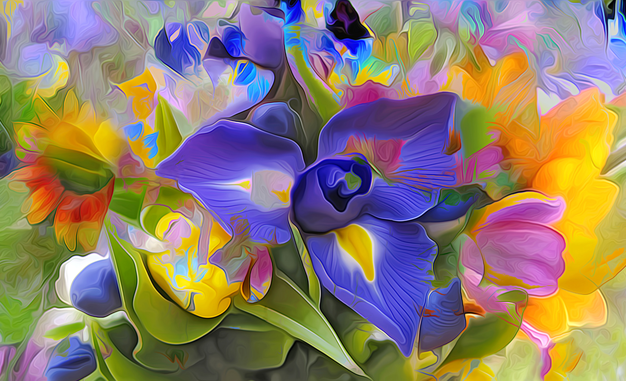 artistic, painting, colorful, flower, iris
