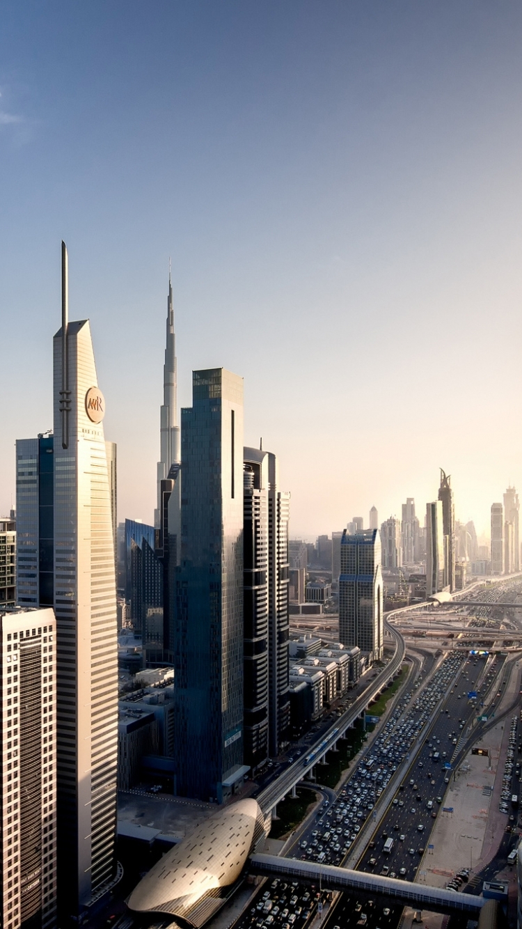 traffic, man made, dubai, united arab emirates, cityscape, monorail, sheikh zayed avenue, skyscraper, megapolis, rose tower, cities