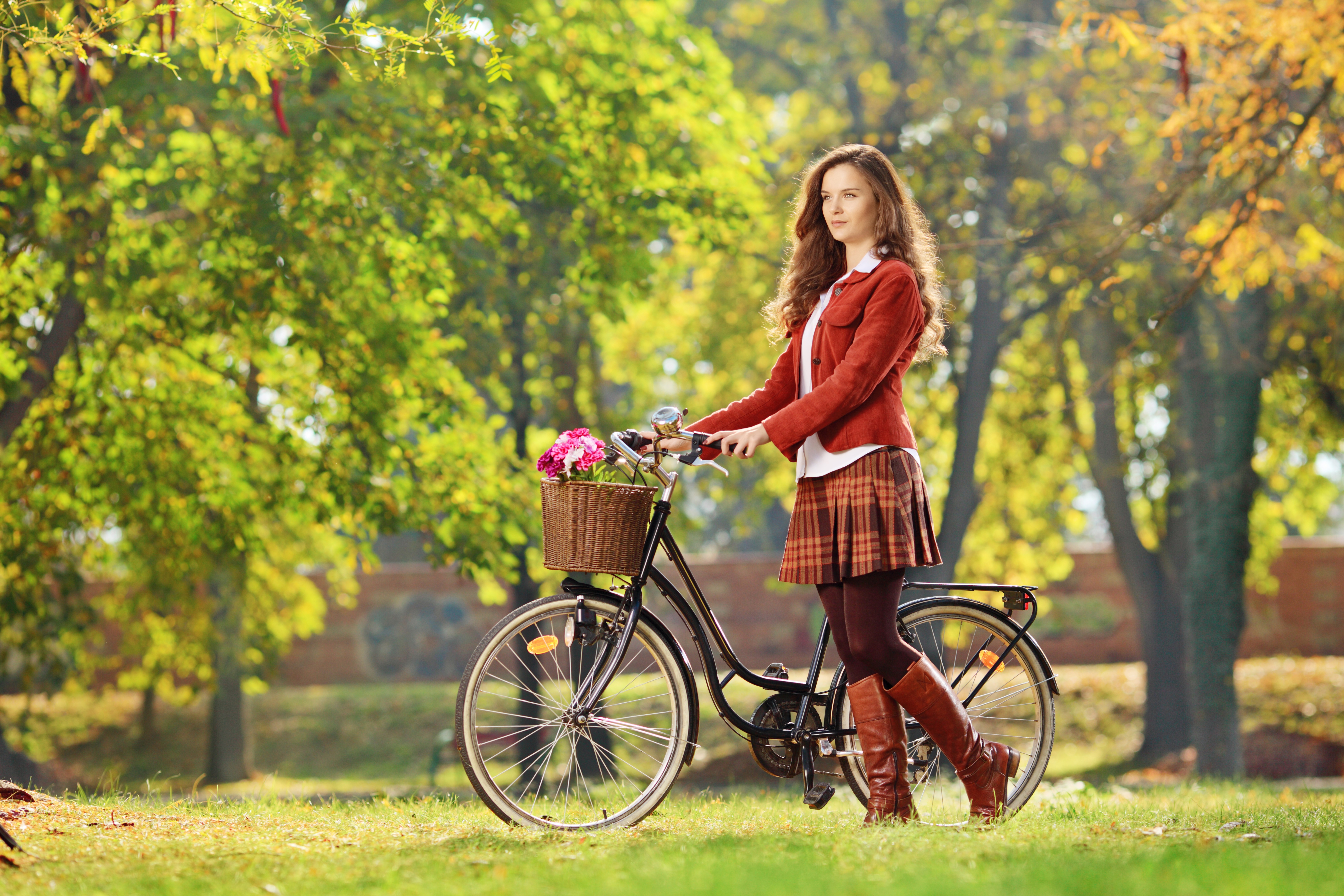 Download mobile wallpaper Redhead, Bicycle, Model, Women, Depth Of Field for free.