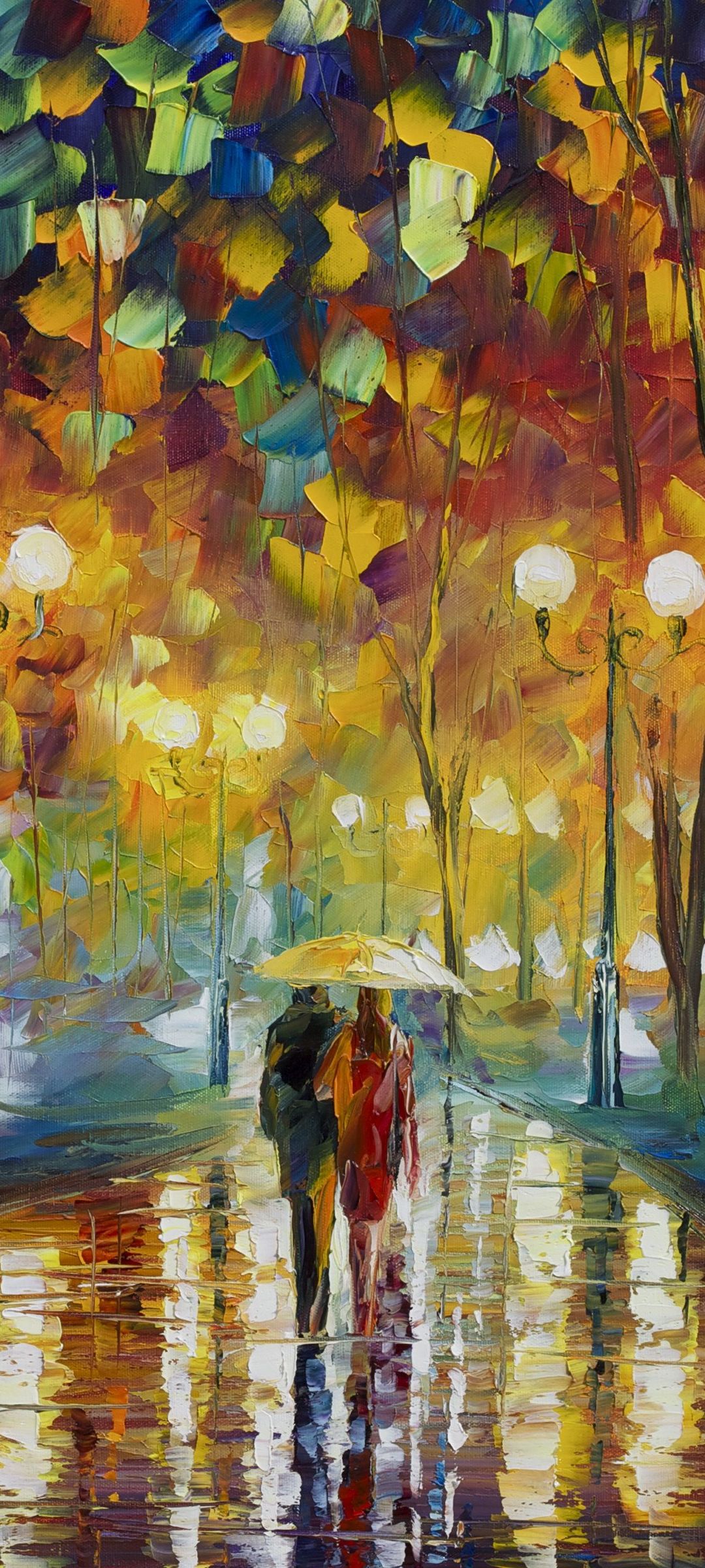 Download mobile wallpaper Night, Park, Couple, Painting, Artistic for free.