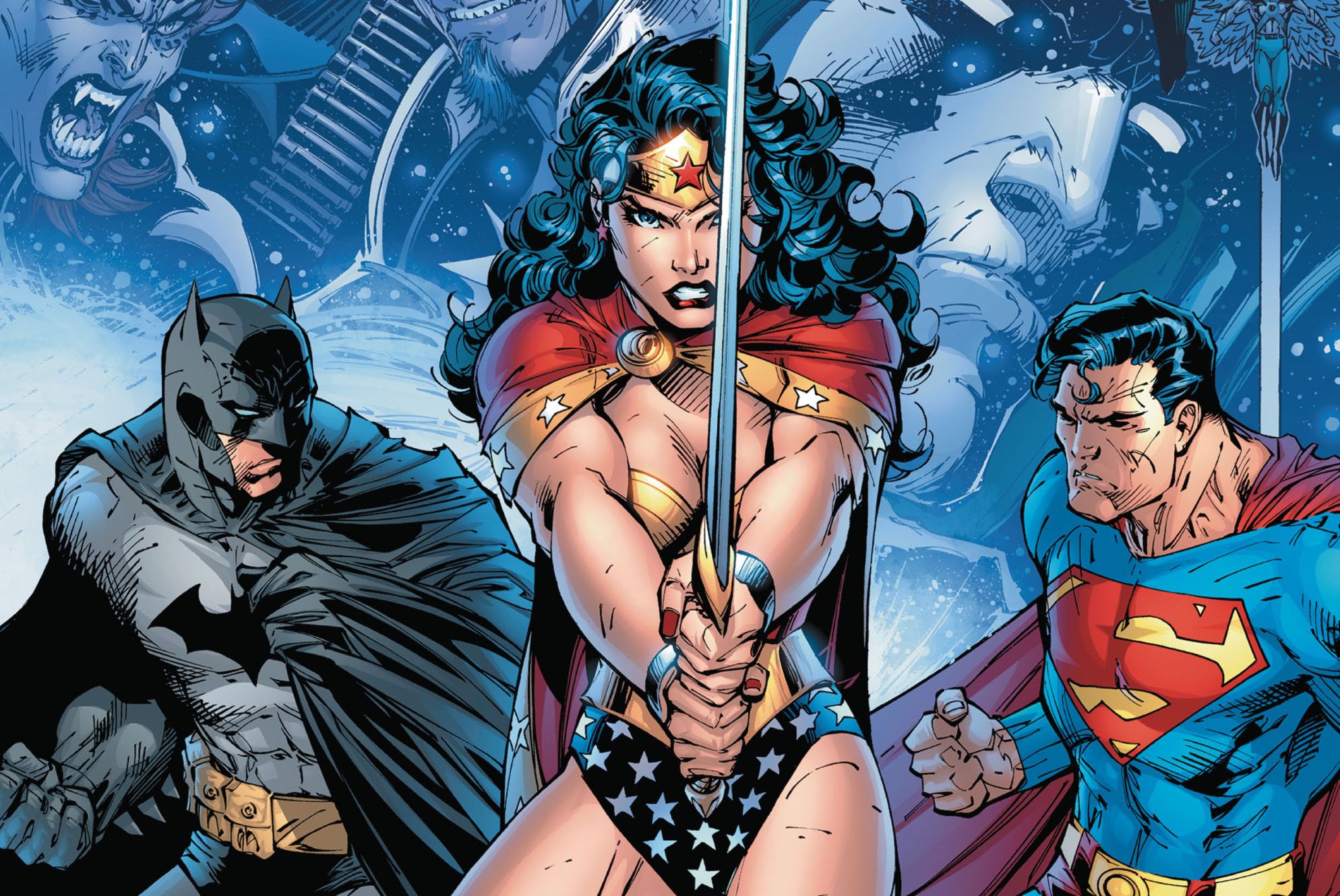 Laden Sie das Batman, Comics, Dc Comics, Diana Prinz, Übermensch, Wonderwoman, Gerechtigkeitsliga-Bild kostenlos auf Ihren PC-Desktop herunter