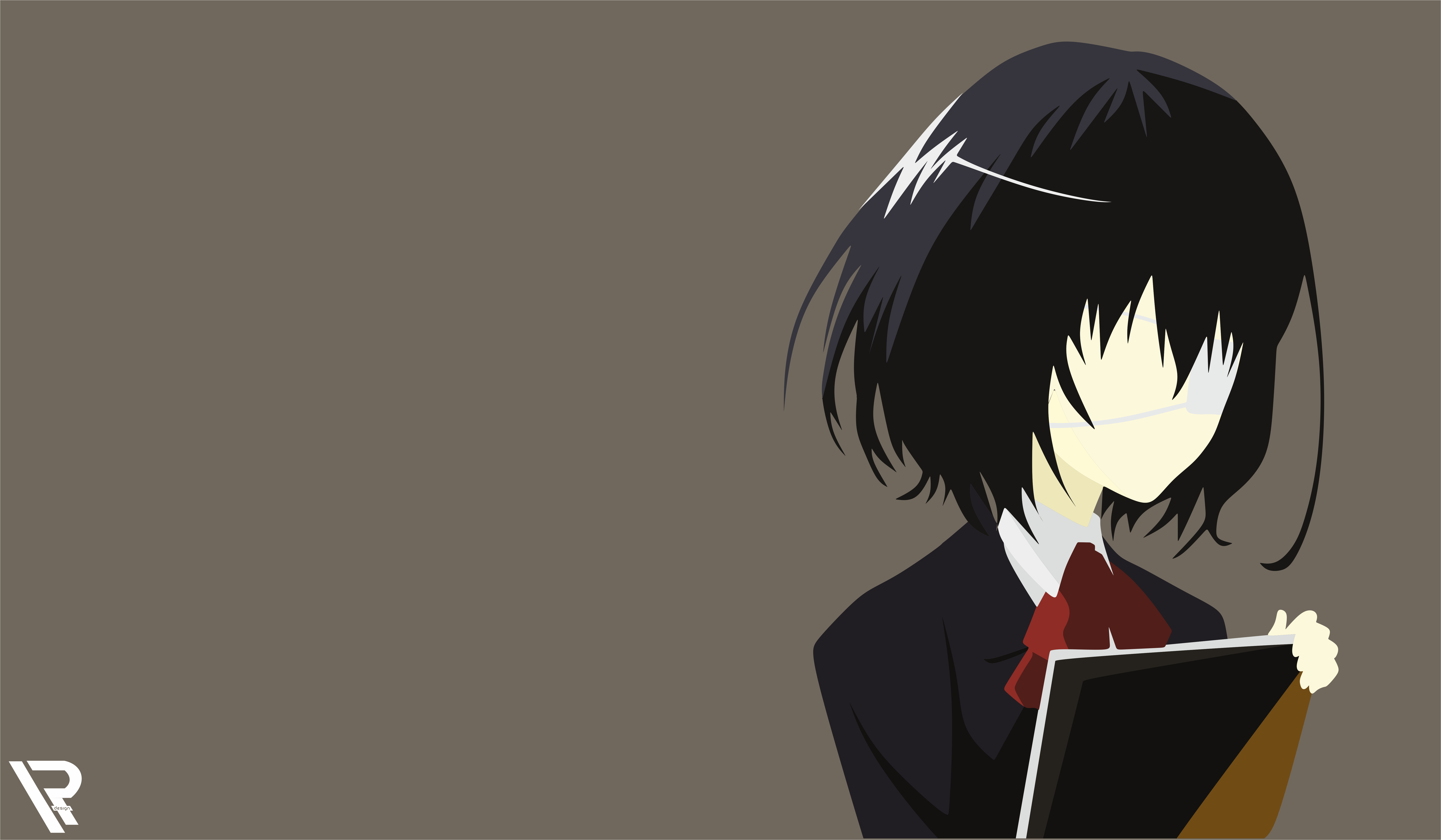 mei misaki, anime, another, another (anime), bow (clothing), eye patch, minimalist
