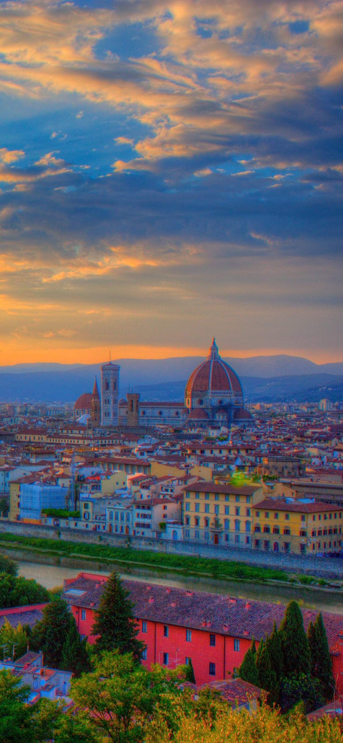 Download mobile wallpaper Cities, Sunset, Sky, Sun, Architecture, Italy, City, Florence, Man Made for free.