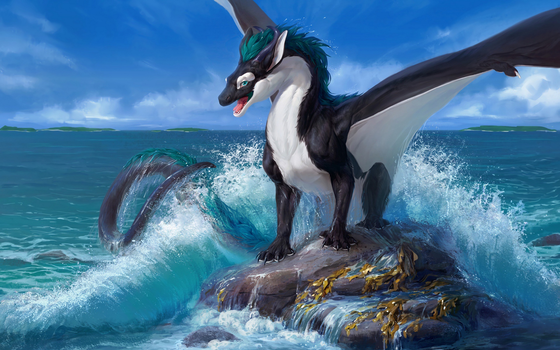 Free download wallpaper Fantasy, Ocean, Wings, Dragon on your PC desktop