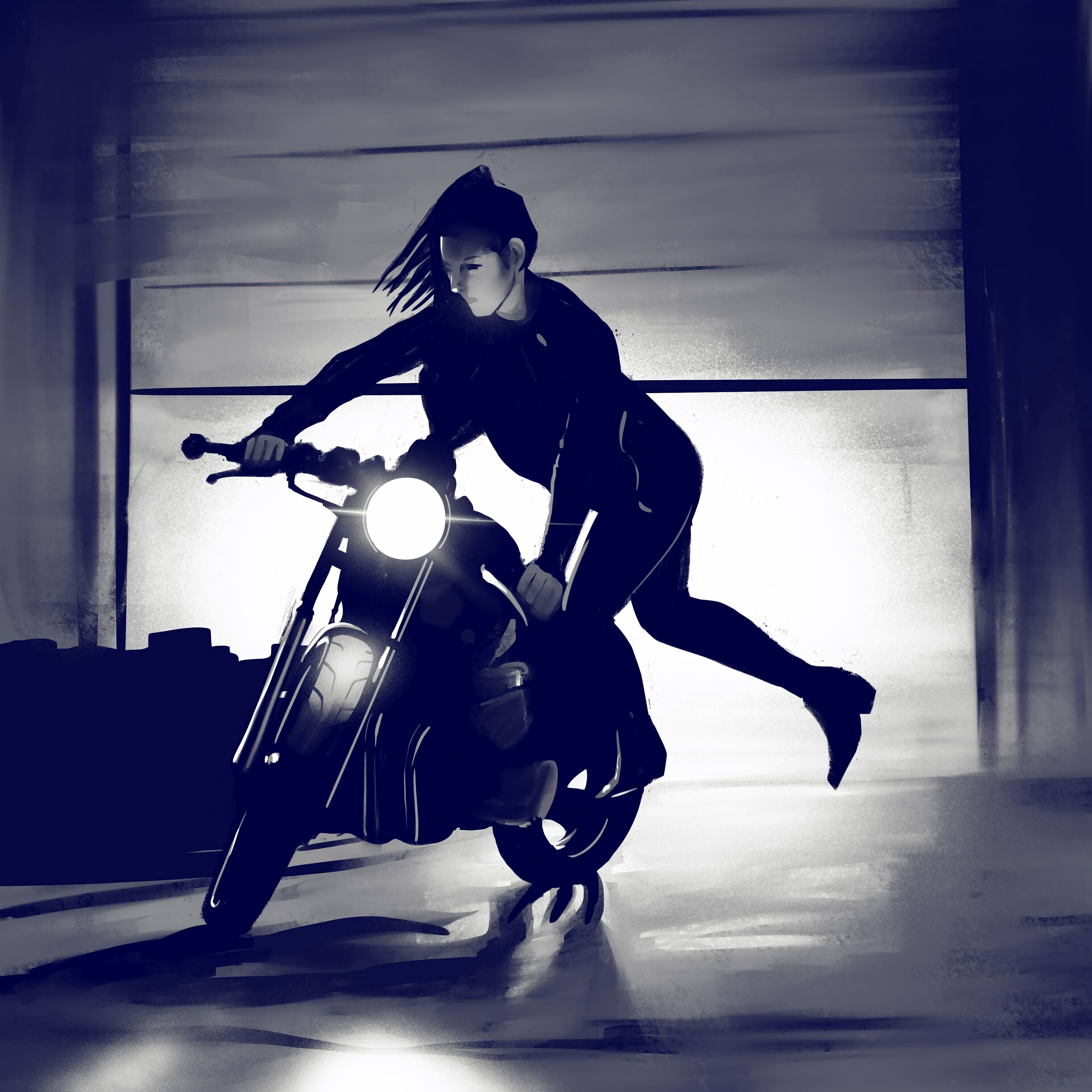 Download mobile wallpaper Bike, Art, Motorcycle, Girl for free.