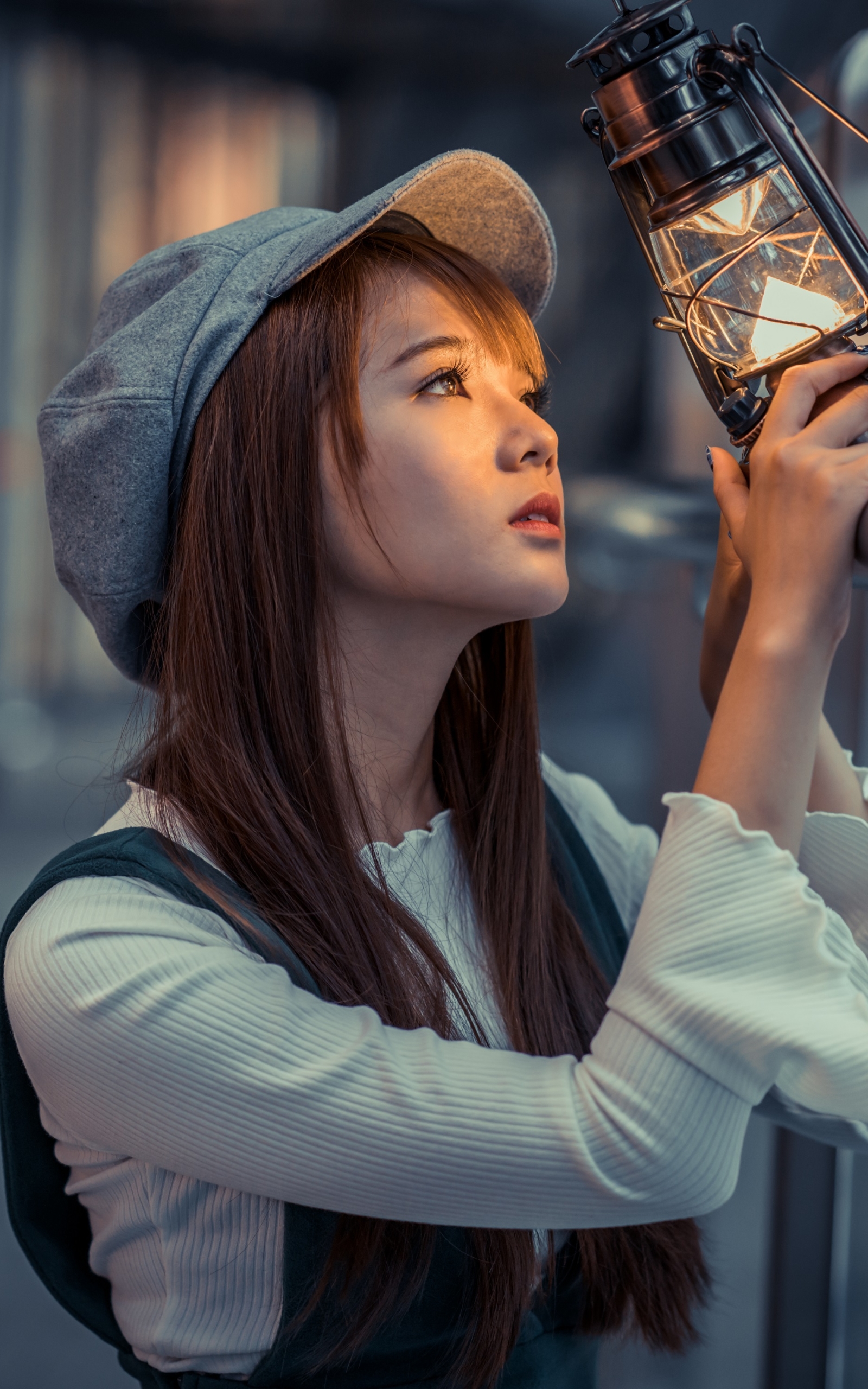 Download mobile wallpaper Lantern, Hat, Brunette, Model, Women, Asian for free.