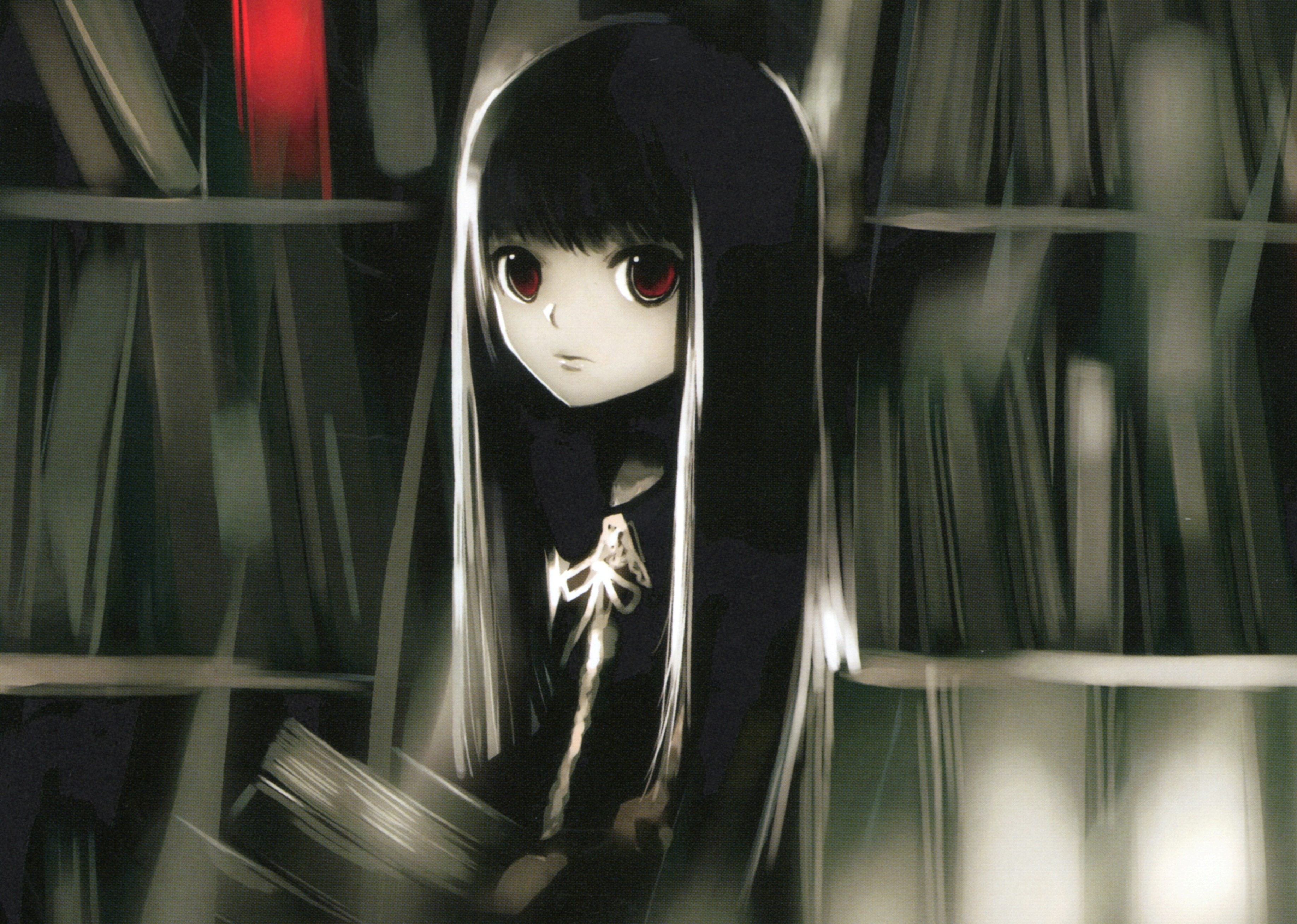 Download mobile wallpaper Anime, Book, Original, Red Eyes, Black Hair, Long Hair for free.