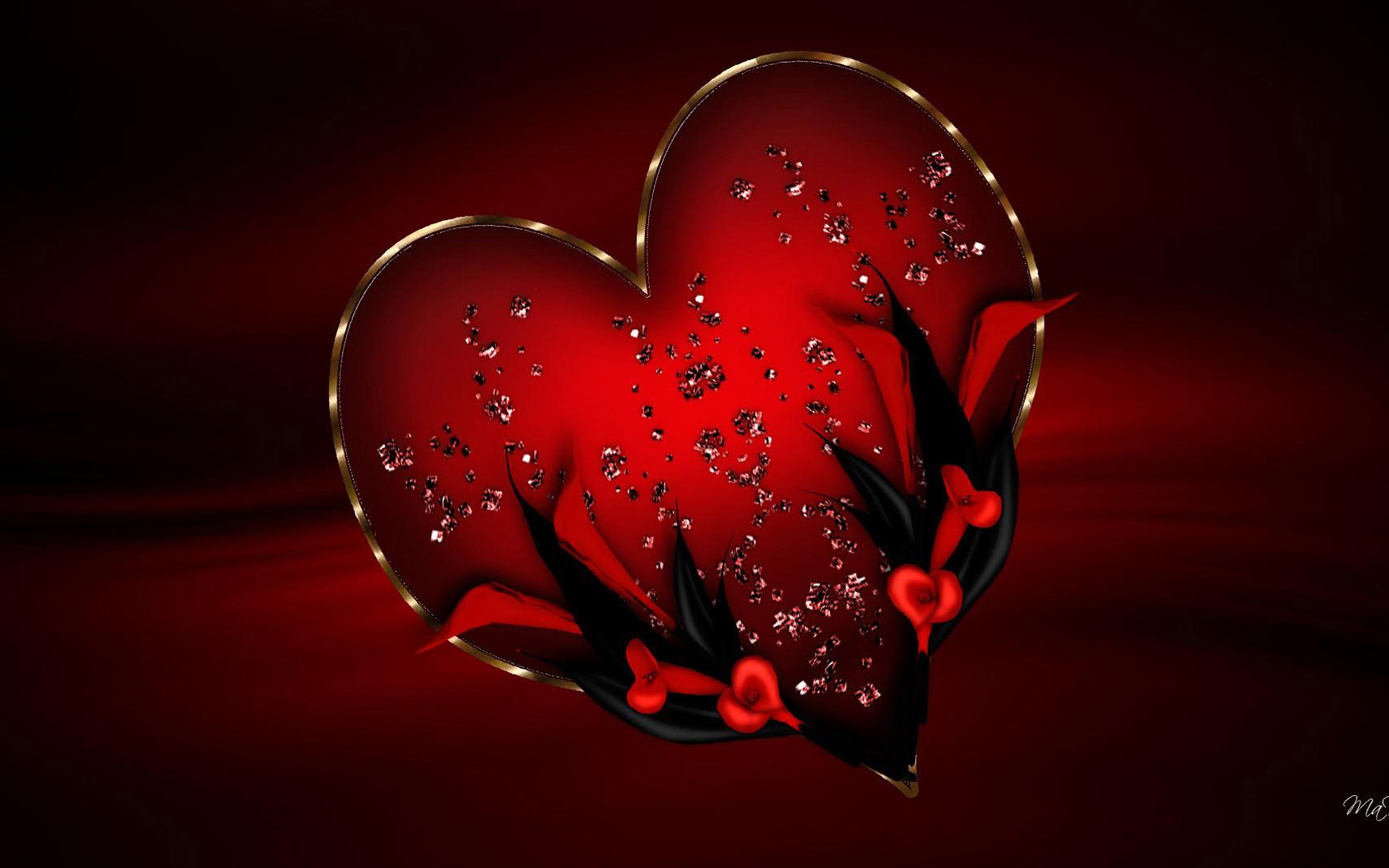 Скачать обои бесплатно Красный, Сердце, Лилия, День Святого Валентина, Праздничные картинка на рабочий стол ПК