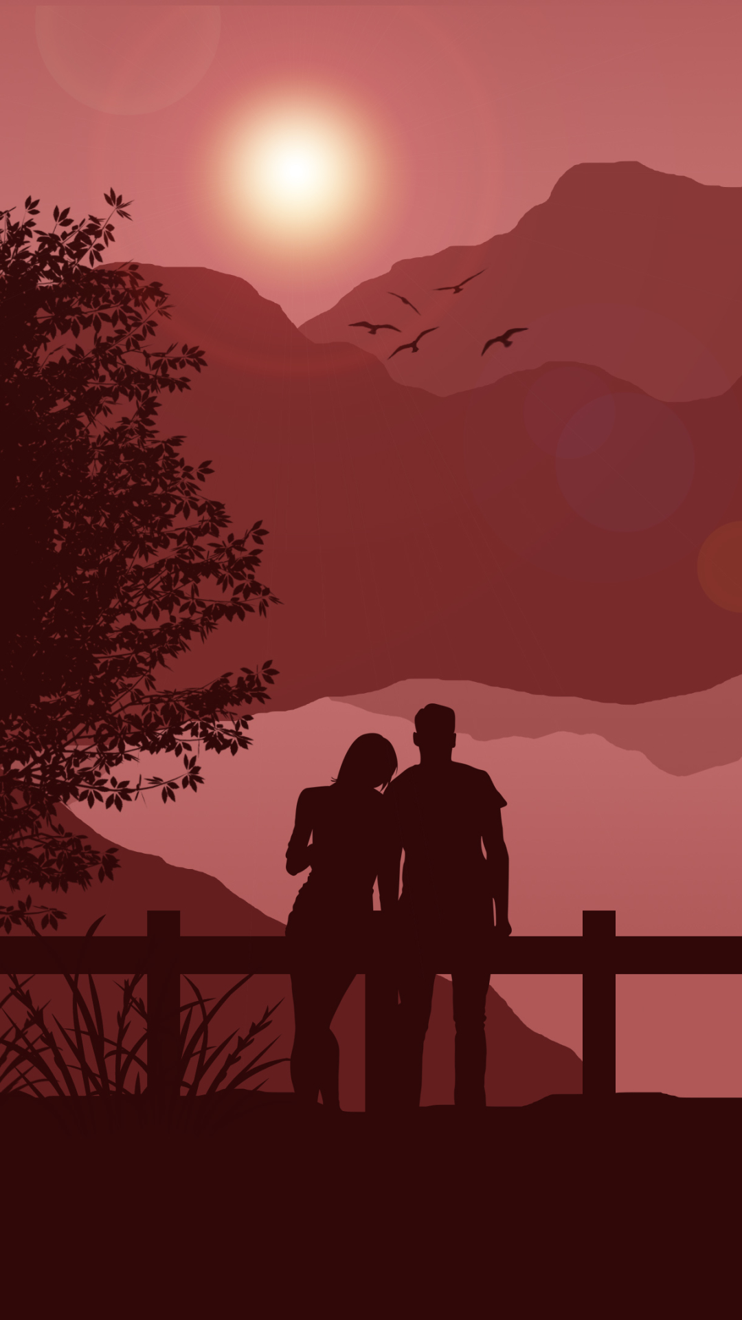 Download mobile wallpaper Landscape, Sunset, Couple, Artistic for free.