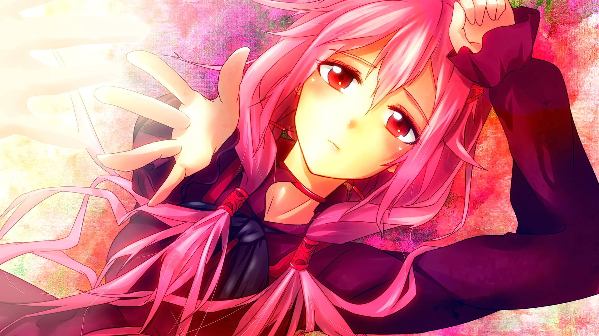 anime, guilty crown, inori yuzuriha, long hair, pink hair, red eyes, sadness, school uniform