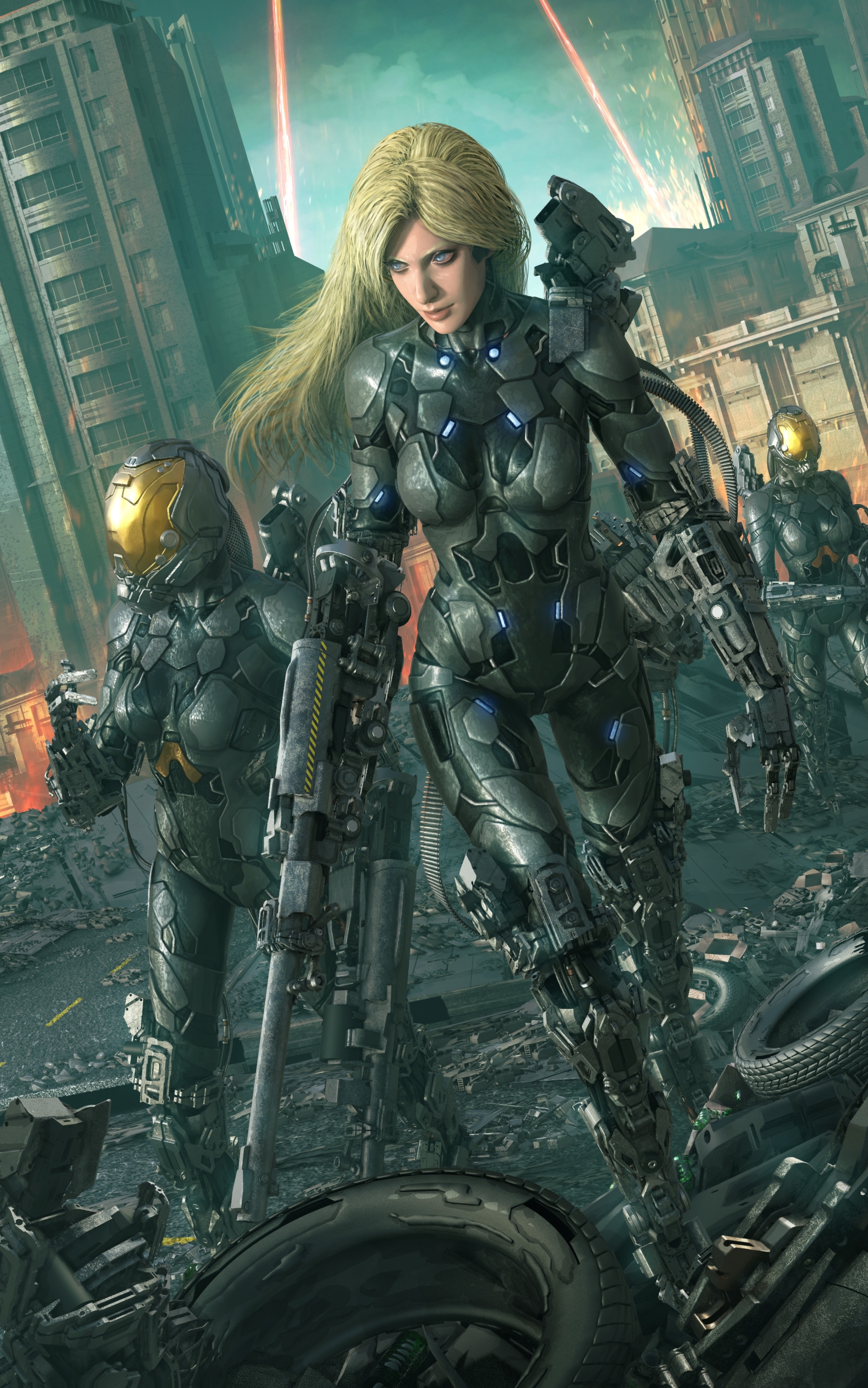 Handy-Wallpaper Waffe, Science Fiction, Blond, Cyborg, Futuristisch, Blondinen kostenlos herunterladen.