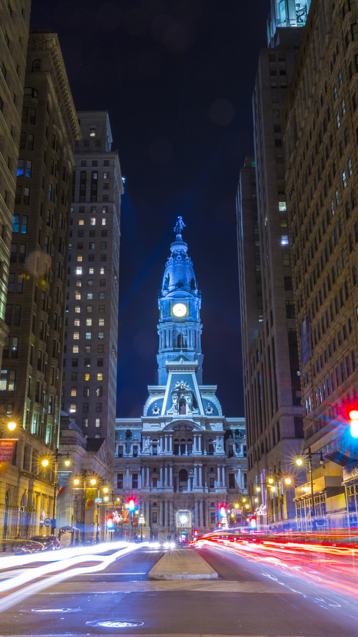 Download mobile wallpaper Cities, Night, Usa, City, Building, Philadelphia, Man Made, Time Lapse for free.