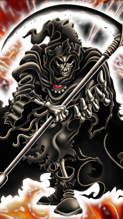 Download mobile wallpaper Fire, Dark, Skull, Grim Reaper for free.