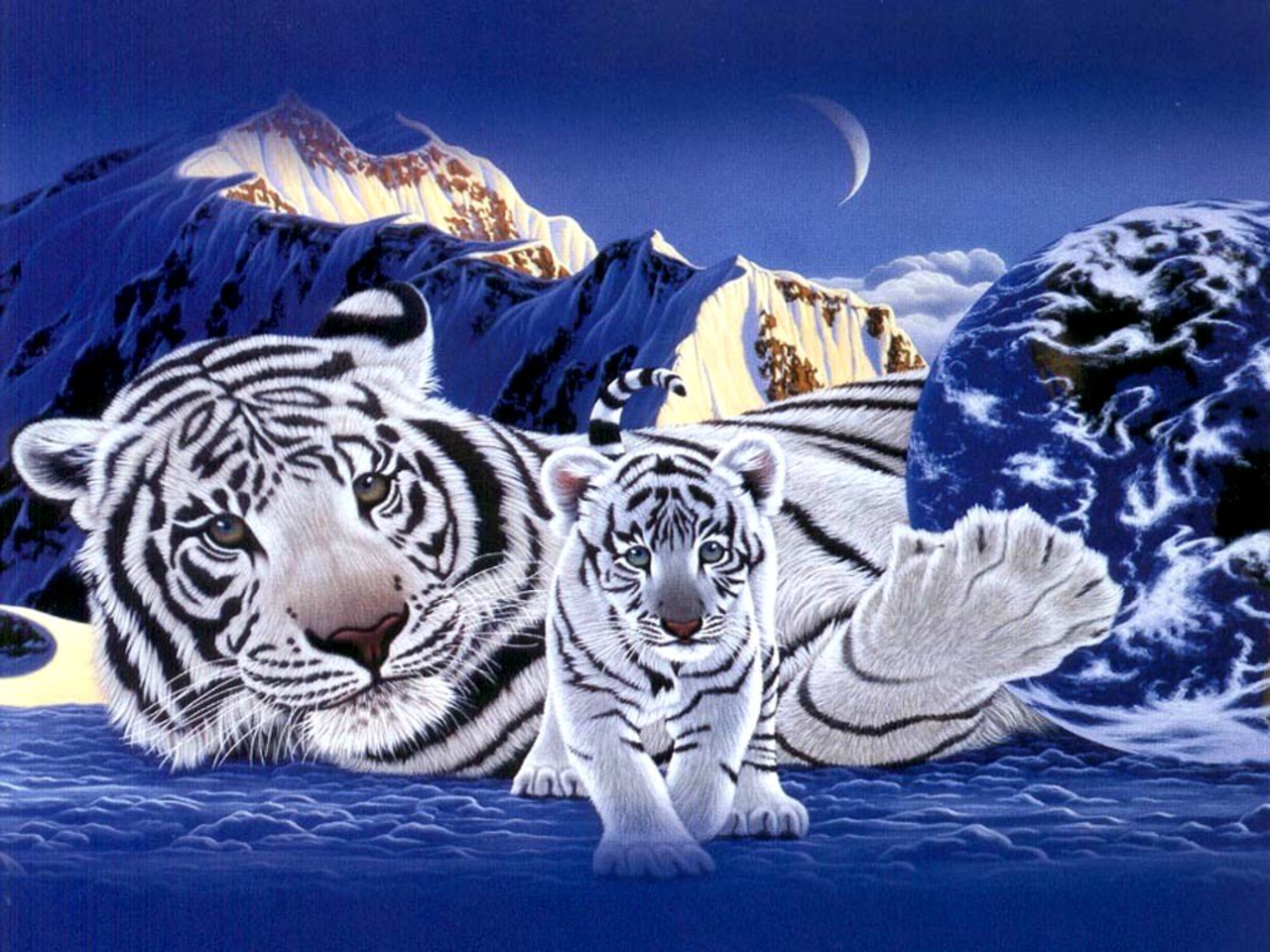 Free download wallpaper Mountain, Tiger, Animal, Artistic on your PC desktop