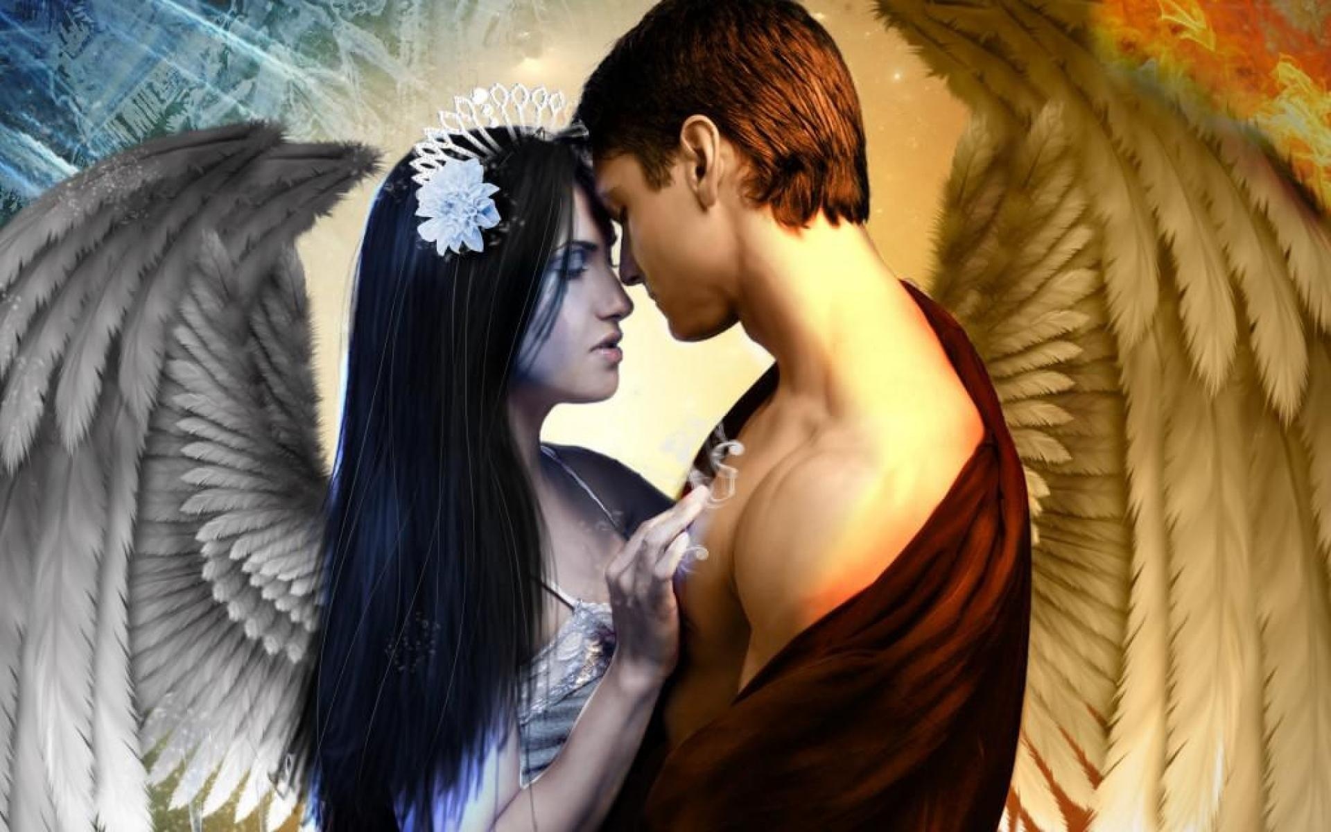Download mobile wallpaper Fantasy, Love, Couple, Wings, Angel for free.