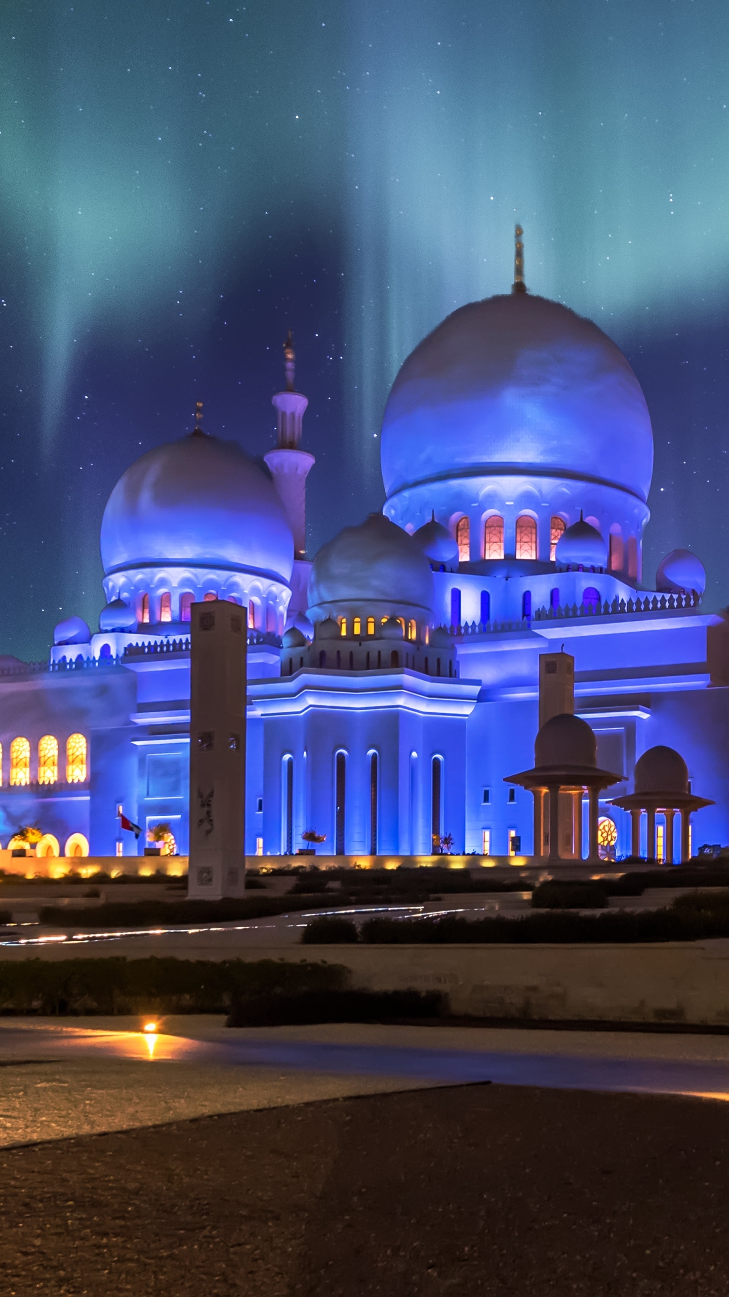 Téléchargez des papiers peints mobile Nuit, Aurores Boréales, Aurore Boréale, Dôme, Emirats Arabes Unis, Émirats Arabes Unis, Abou Dabi, Mosquée, Mosquée Cheikh Zayed, Architecture, Religieux, Mosquées gratuitement.