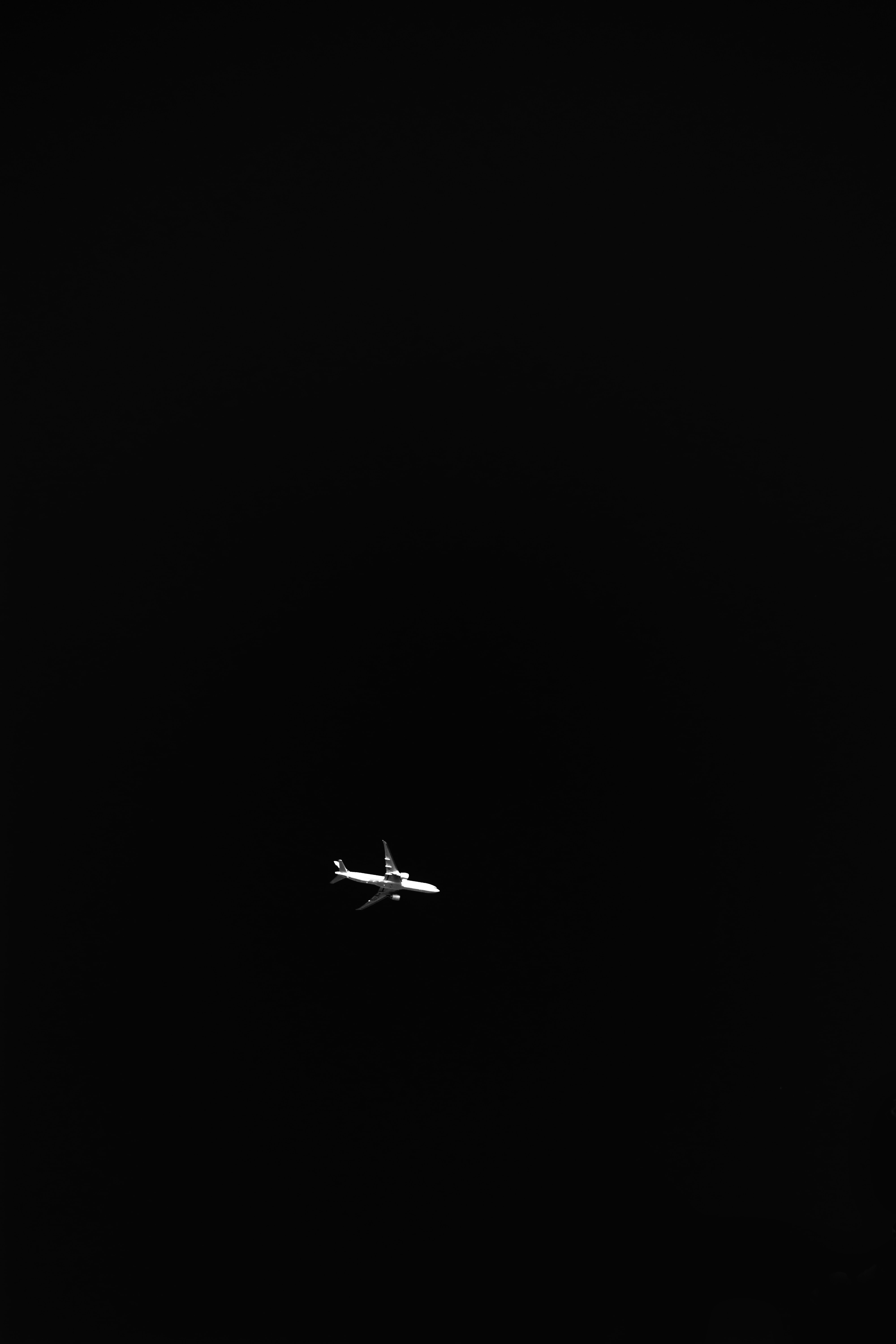 dark, plane, sky, black, minimalism, bw, chb, airplane