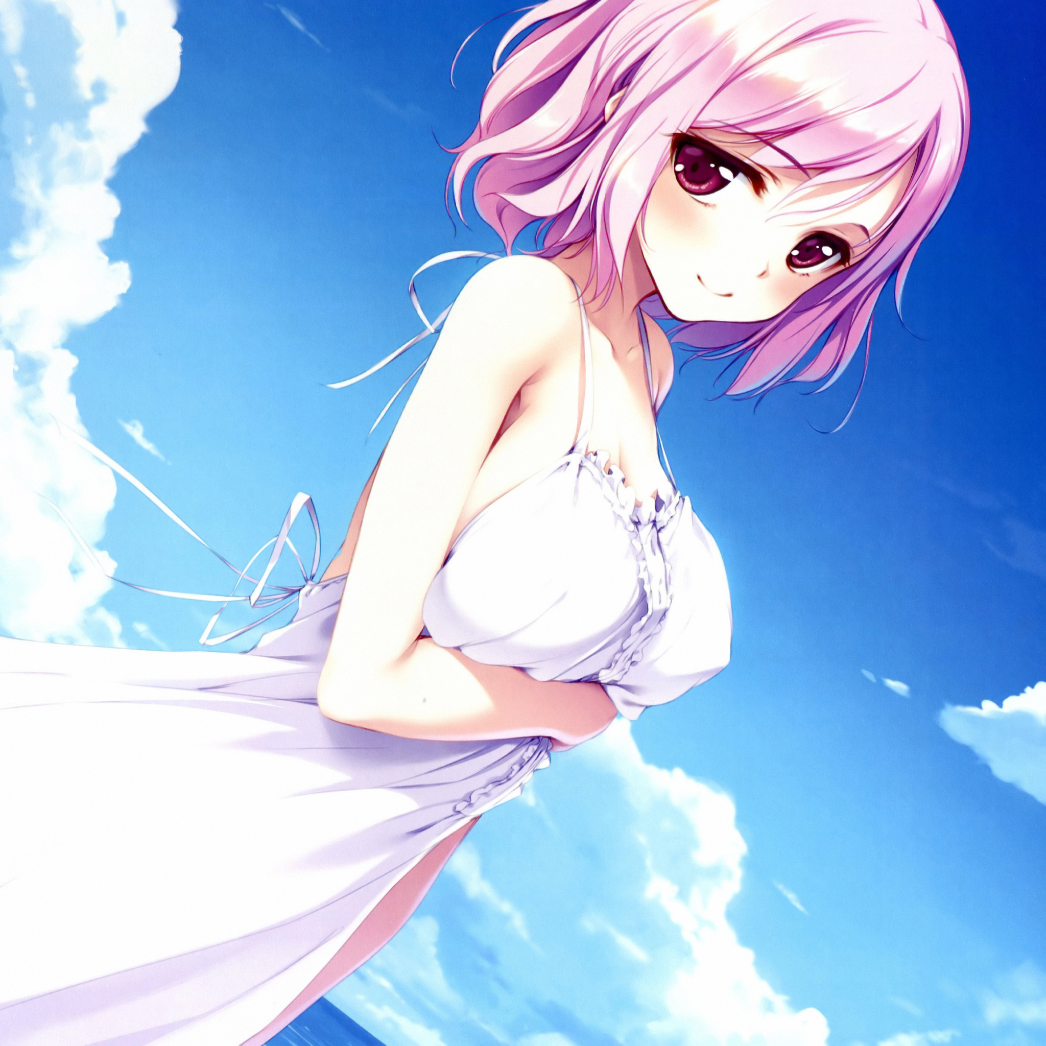 Free download wallpaper Anime, Girl, Dress, Pink Hair, Short Hair, Purple Eyes on your PC desktop
