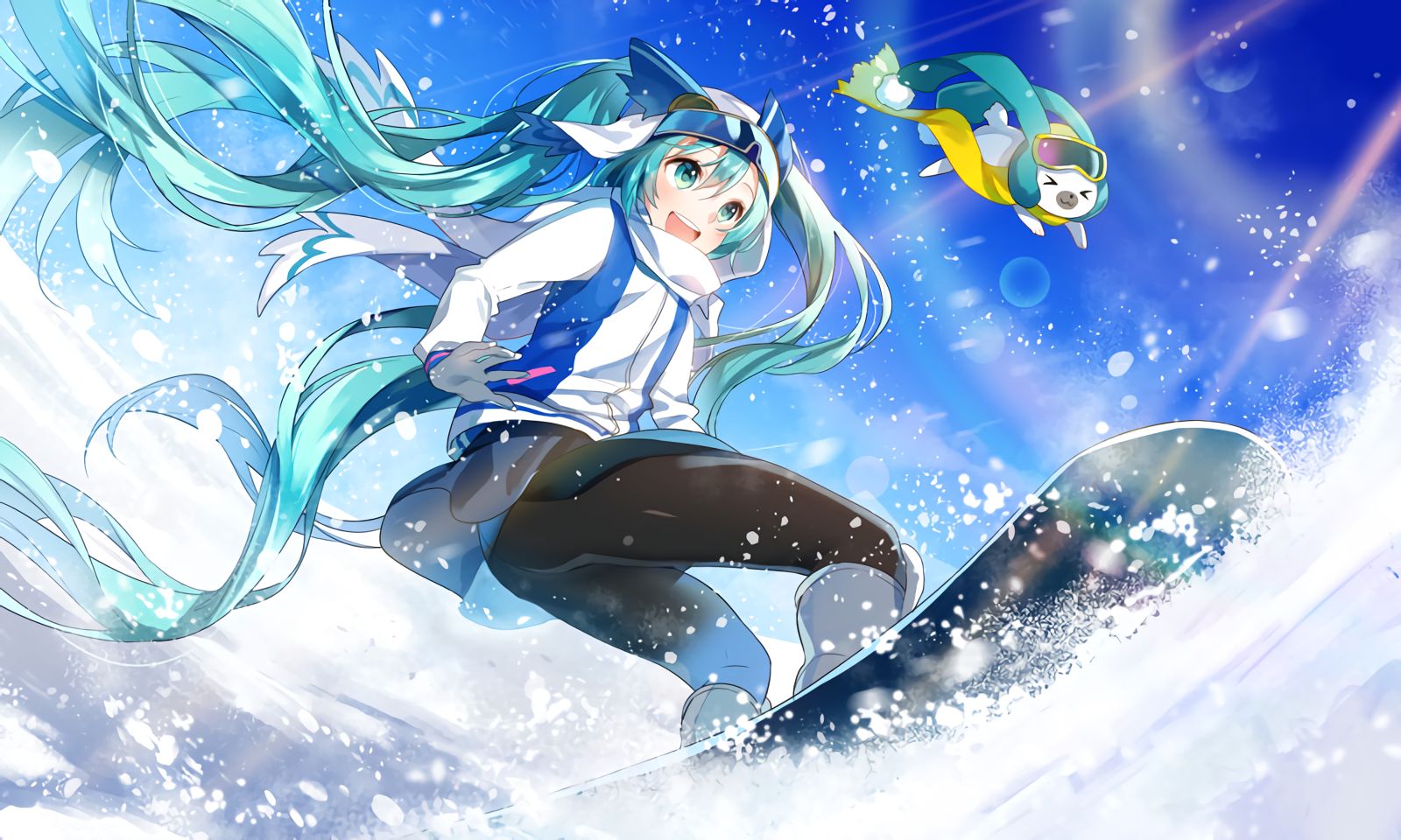 Descarga gratis la imagen Vocaloid, Snowboard, Animado, Pelo Largo, Hatsune Miku en el escritorio de tu PC
