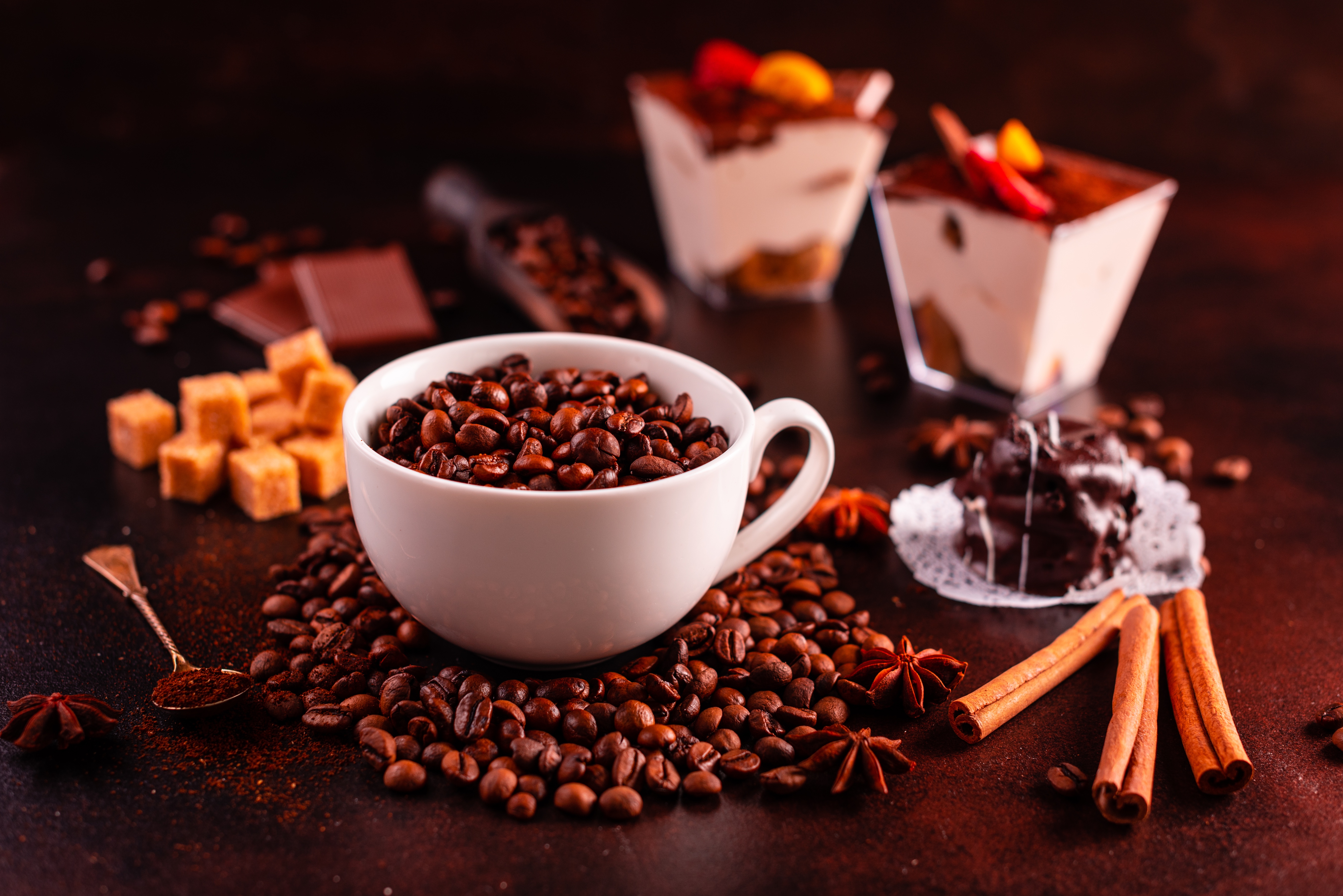 Download mobile wallpaper Food, Coffee, Still Life, Cinnamon, Cup, Coffee Beans for free.