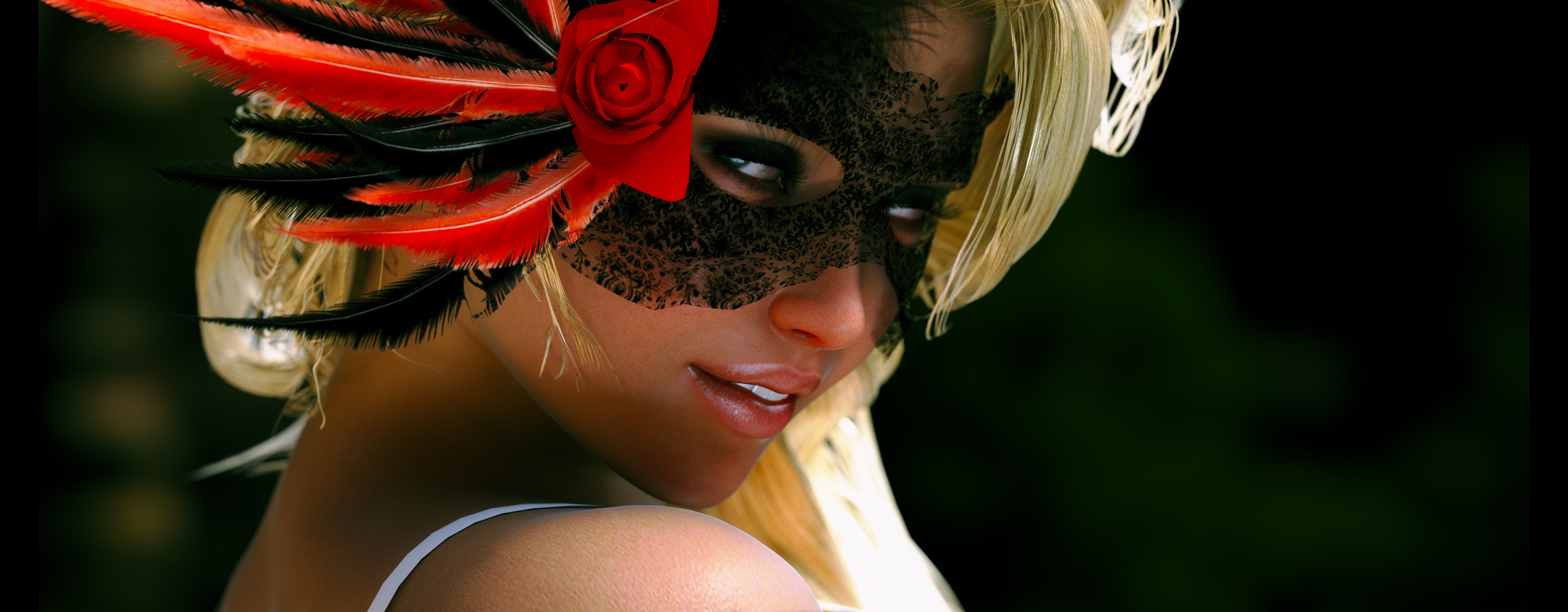 Free download wallpaper Feather, Rose, Mask, Photography on your PC desktop