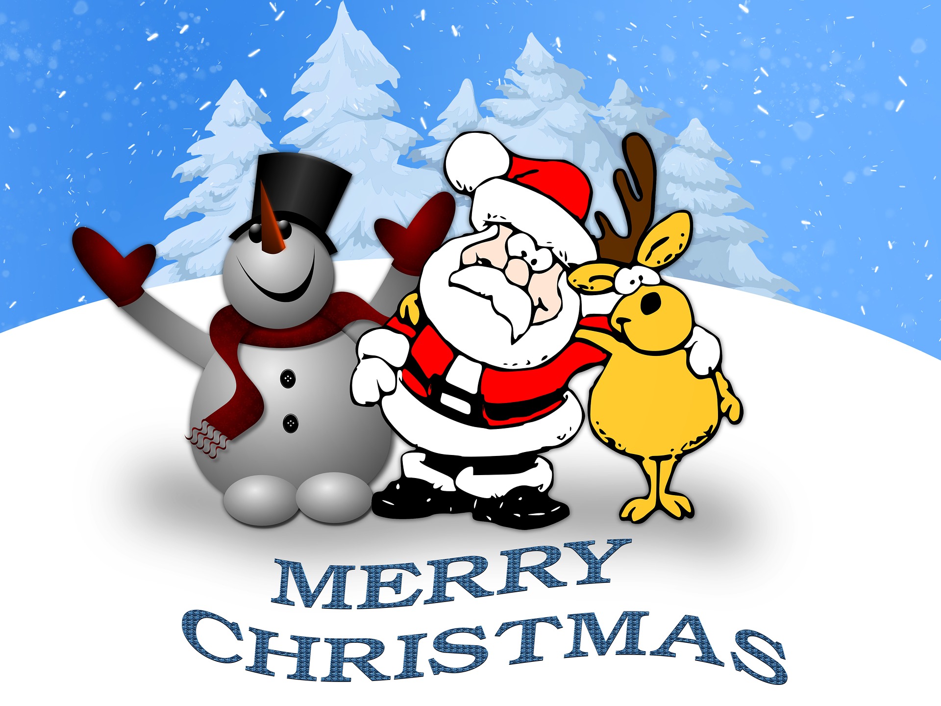 Скачать картинку Рождество, Снеговик, Праздничные, С Рождеством, Санта, Северный Олень в телефон бесплатно.