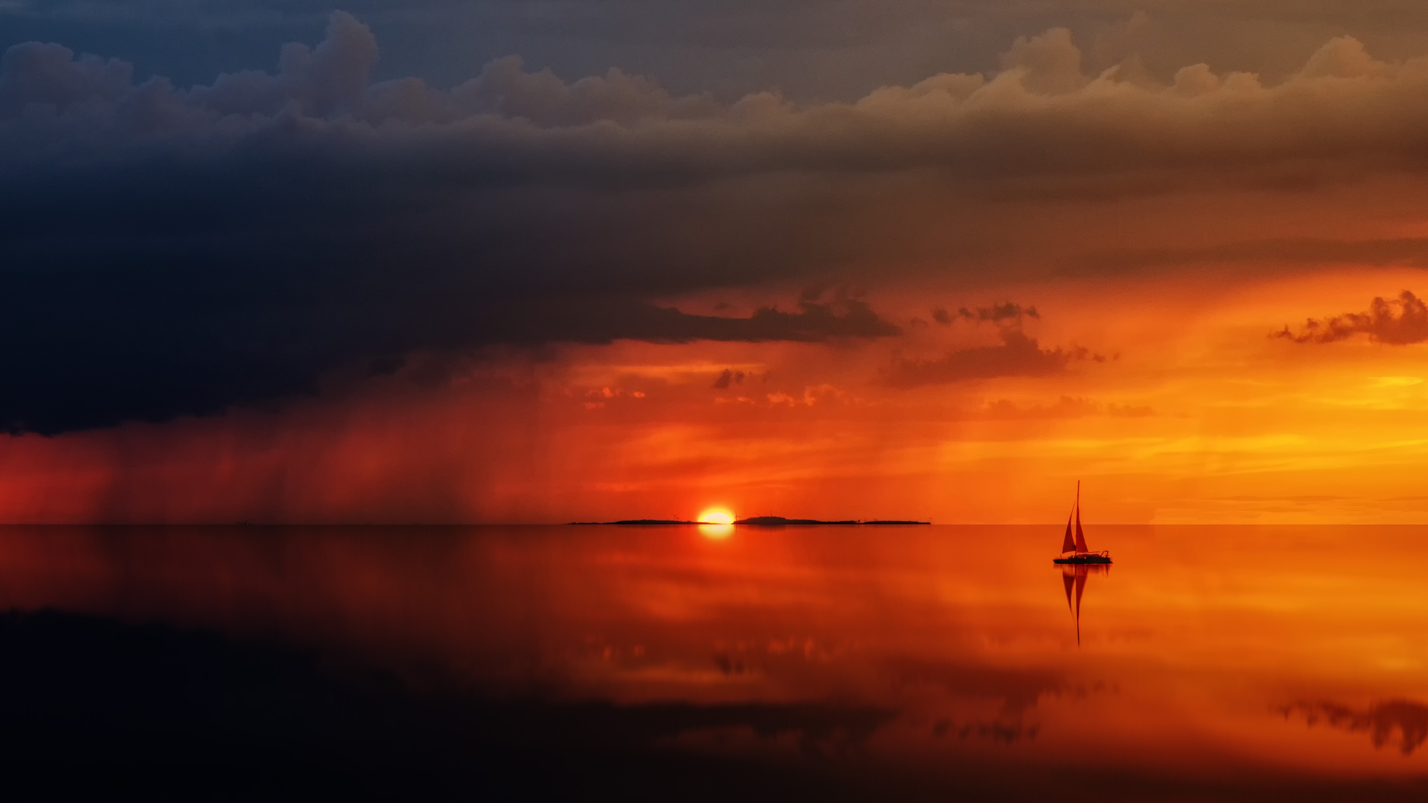 Free download wallpaper Nature, Clouds, Horizon, Sail, Lonely, Sunset, Sea, Alone on your PC desktop