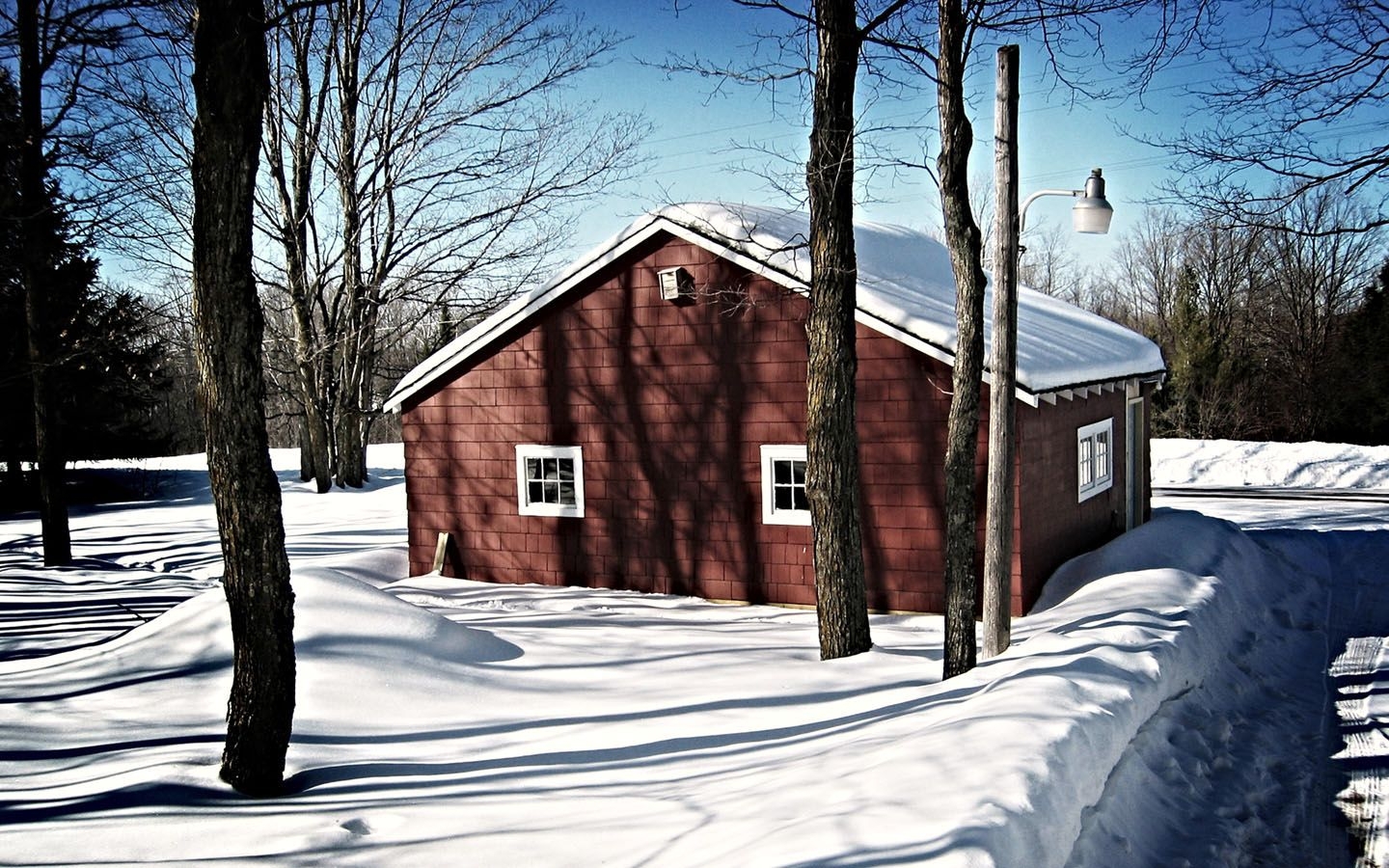 landscape, houses, snow