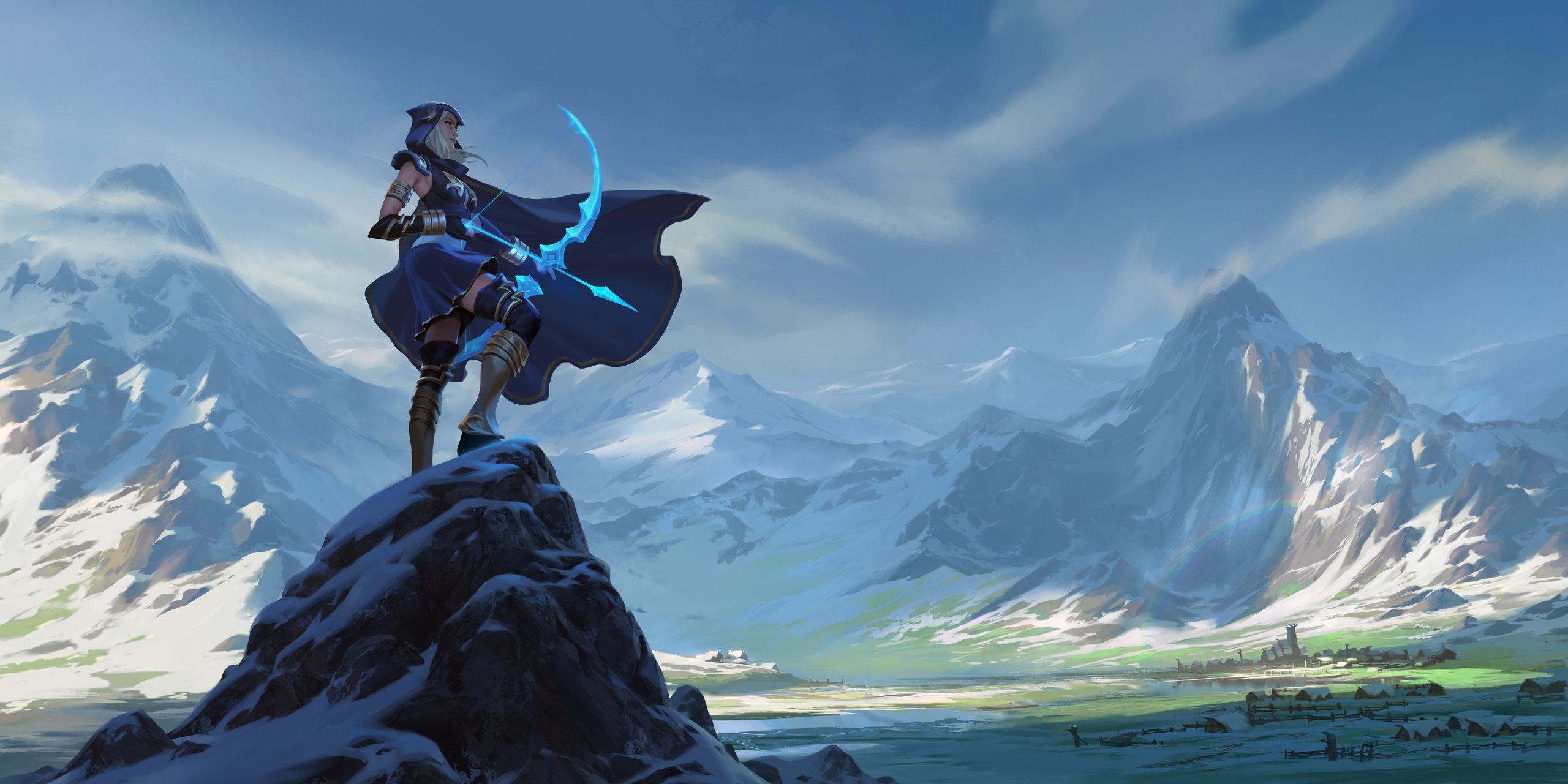 Download mobile wallpaper Landscape, League Of Legends, Bow, Video Game, Ashe (League Of Legends) for free.
