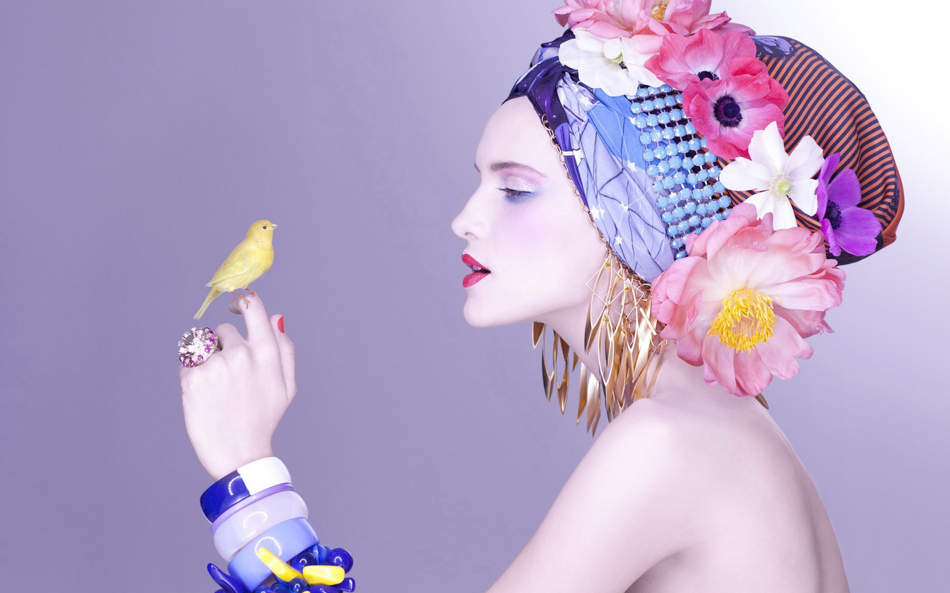 Free download wallpaper Flower, Bird, Colorful, Mood, Women, Lipstick on your PC desktop