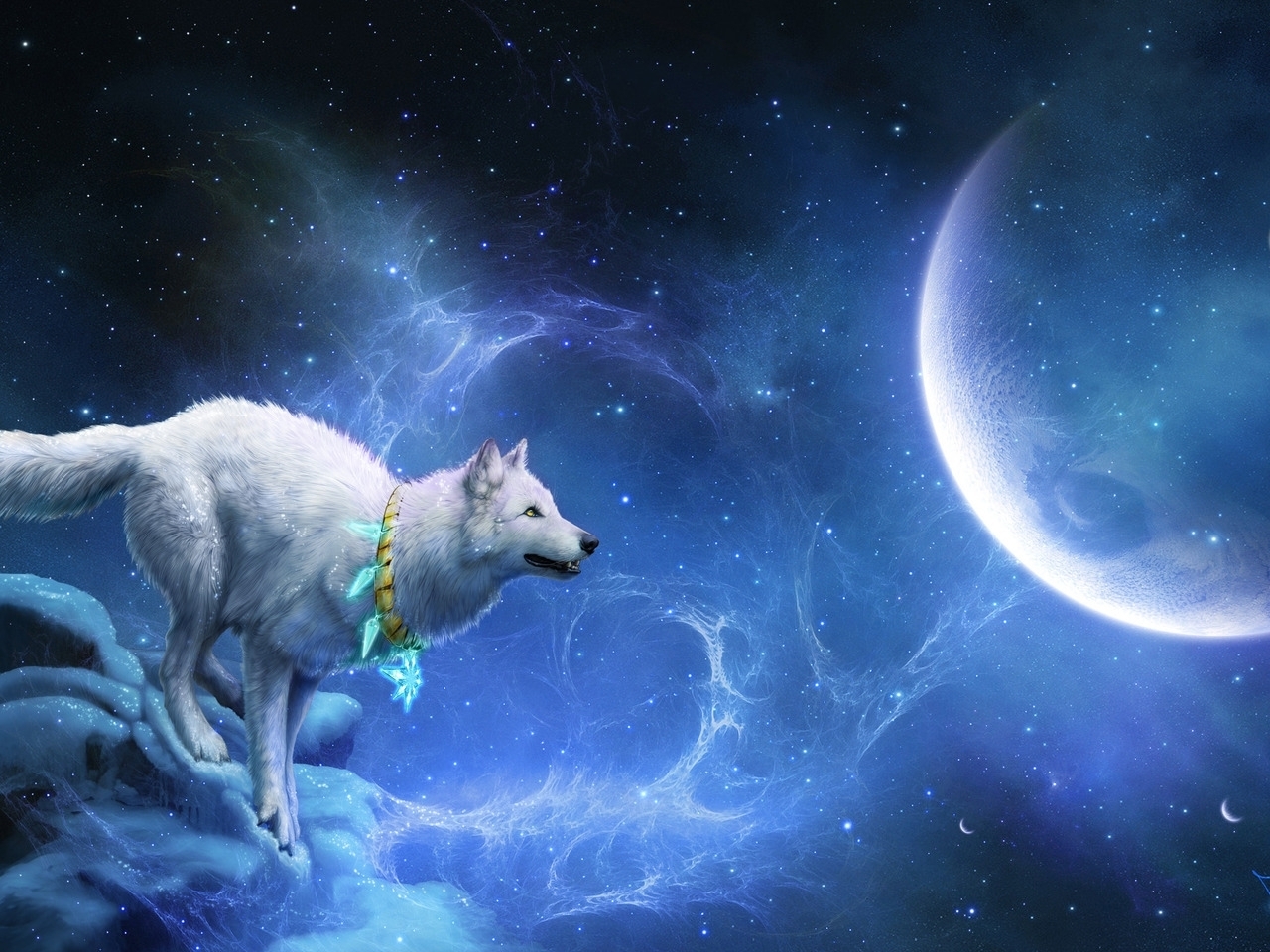 Download mobile wallpaper Background, Wolfs, Moon, Fantasy for free.