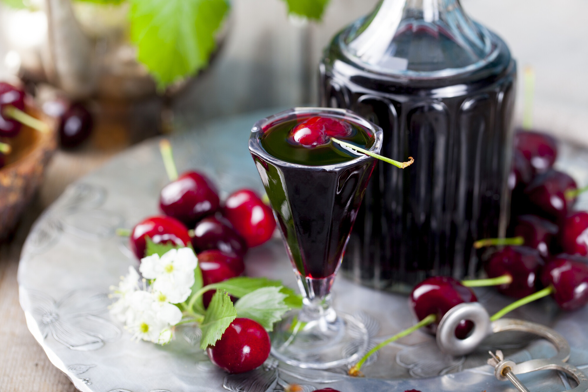 Download mobile wallpaper Food, Cherry, Still Life, Glass, Fruit, Drink, Alcohol for free.