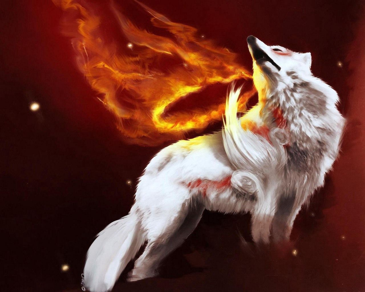 Download mobile wallpaper Grey, Light Coloured, Light, Abstract, Wolf, Fire for free.