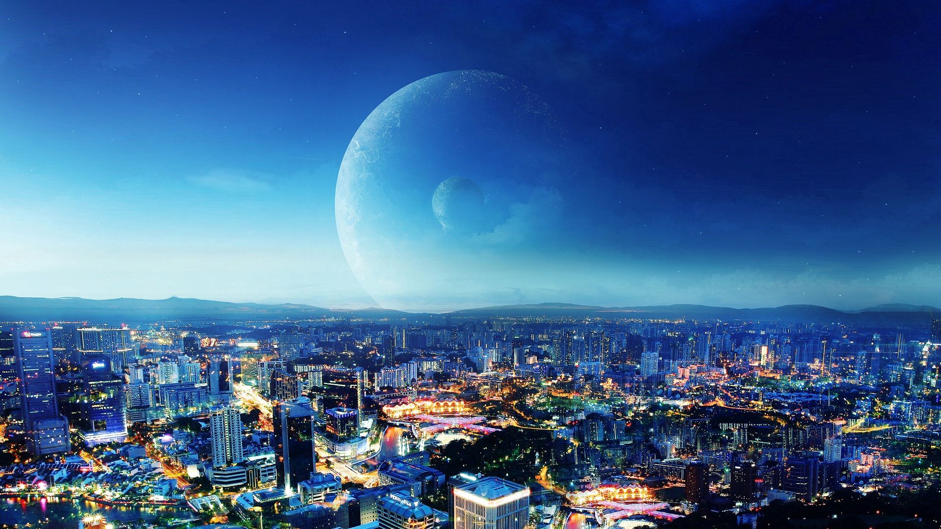 Laden Sie das Planets, Städte, Stadt, Abend-Bild kostenlos auf Ihren PC-Desktop herunter