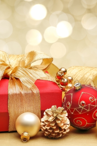 Téléchargez des papiers peints mobile Noël, Vacances, Cadeau, Décoration, Bokeh, Pomme De Pin gratuitement.