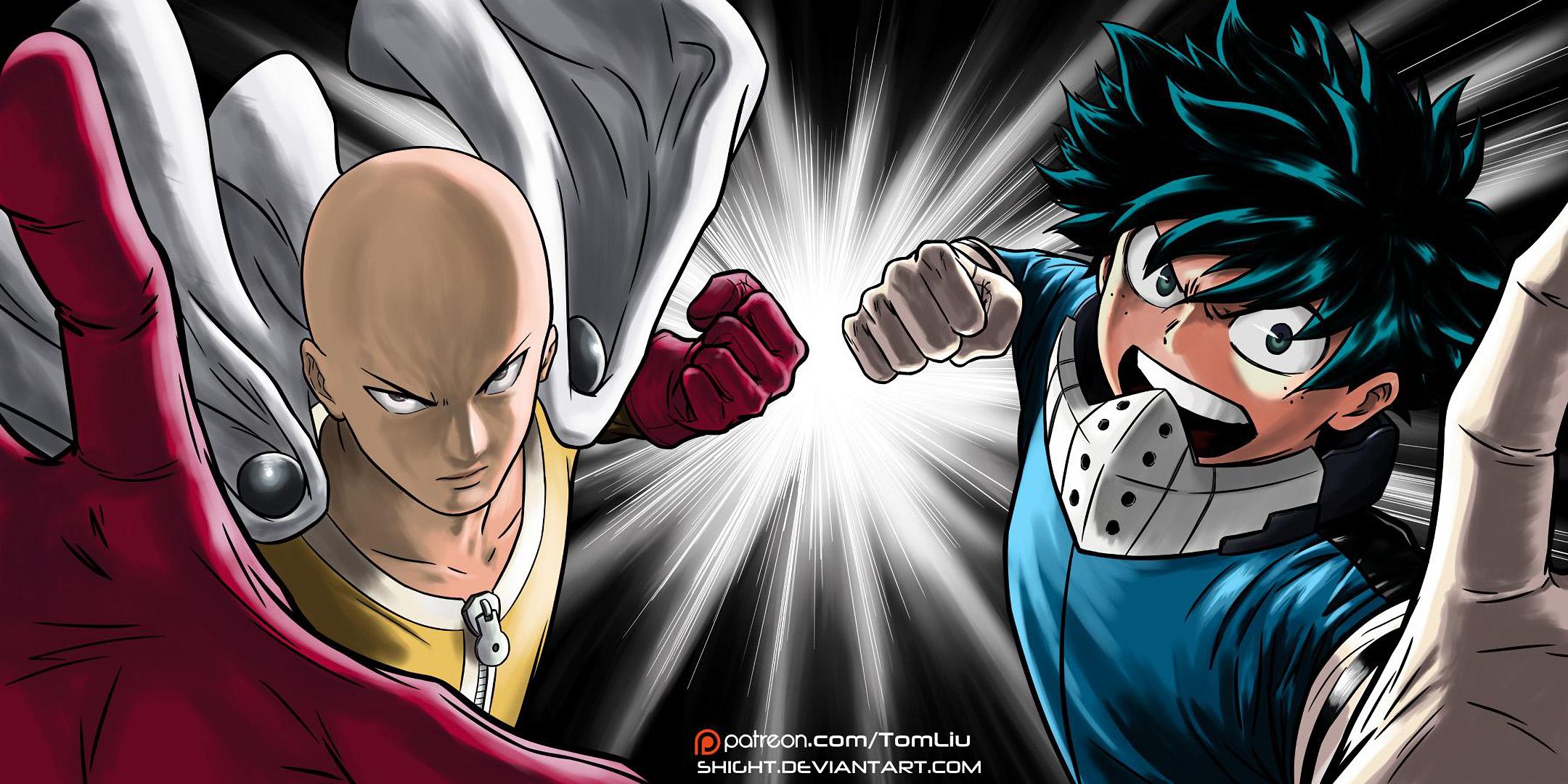Download mobile wallpaper Anime, Crossover, Saitama (One Punch Man), One Punch Man, Izuku Midoriya for free.