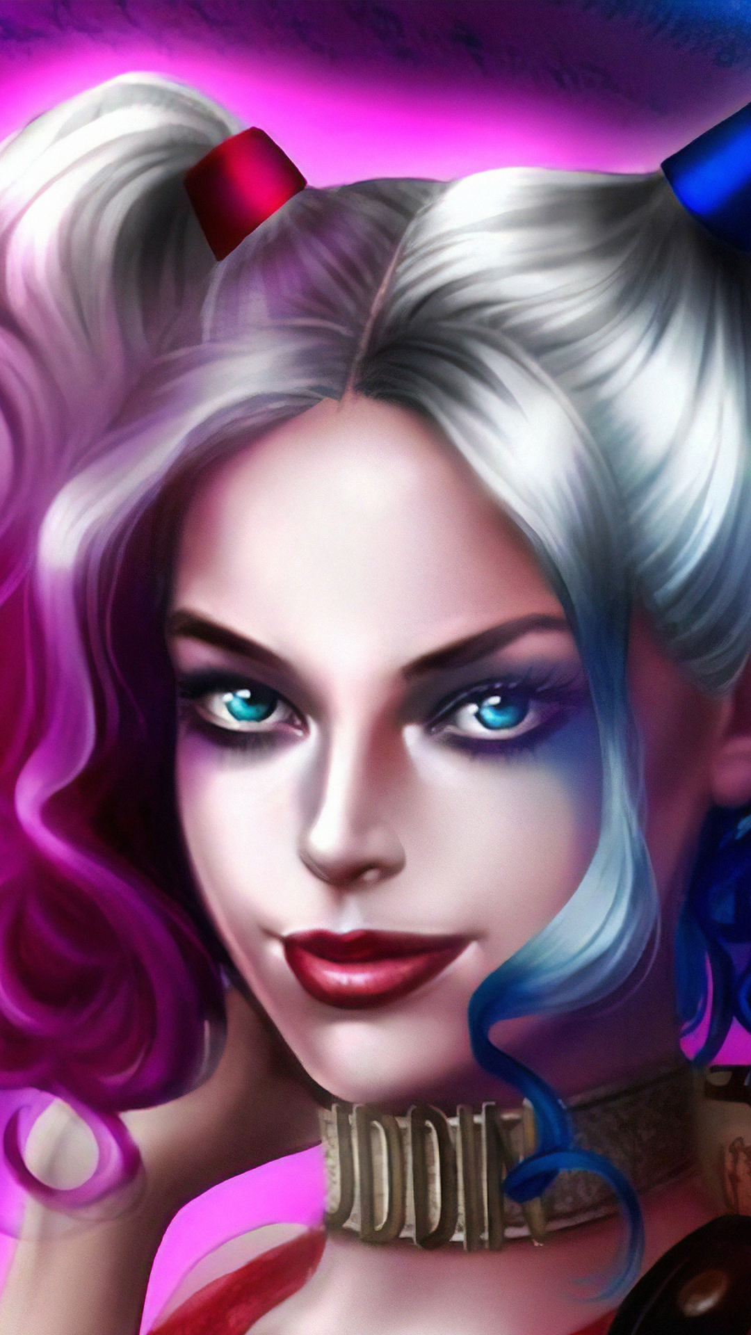 Handy-Wallpaper Gesicht, Blaue Augen, Comics, Harley Quinn, Dc Comics, Lippenstift kostenlos herunterladen.