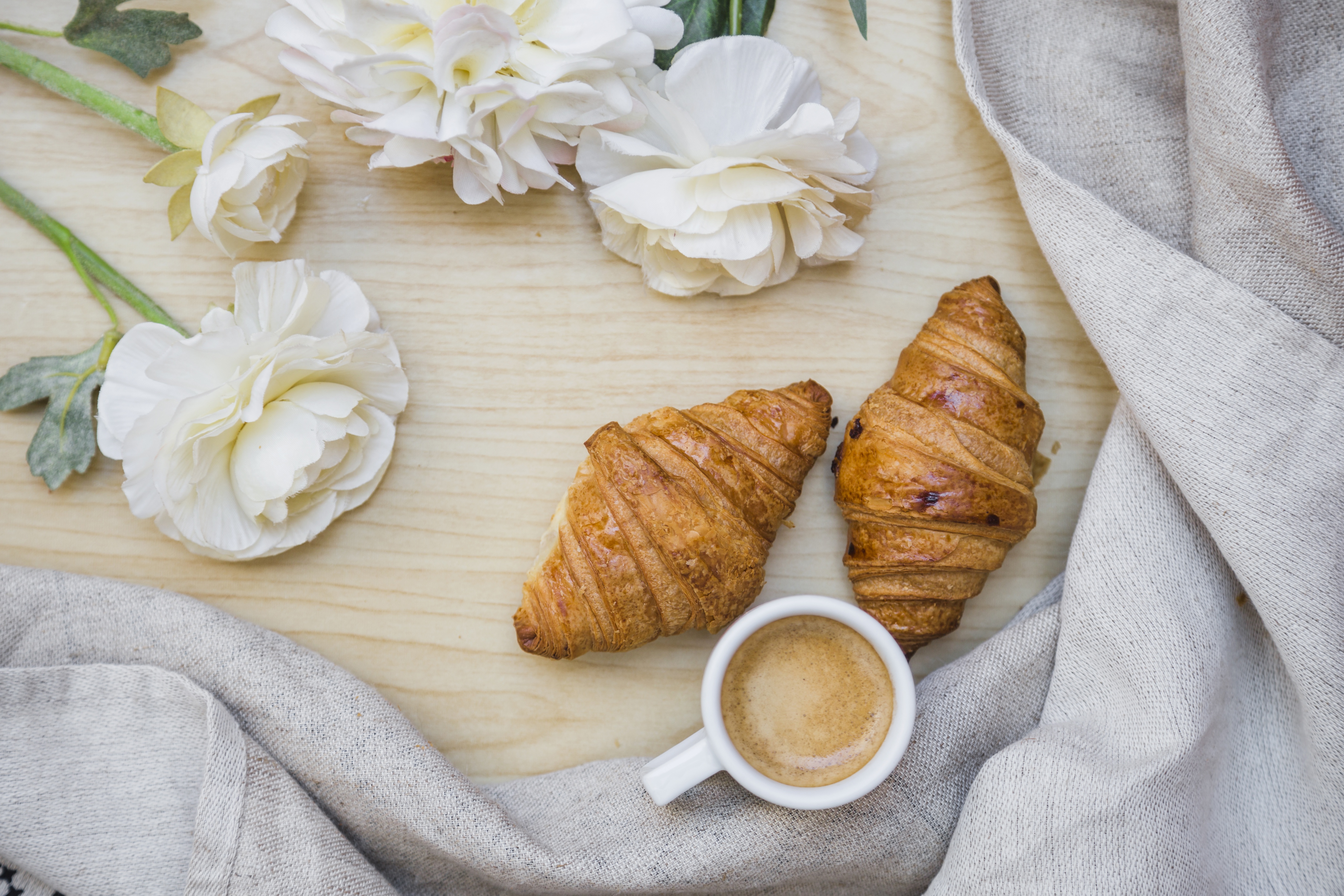 Download mobile wallpaper Food, Coffee, Still Life, Flower, Breakfast, Viennoiserie for free.