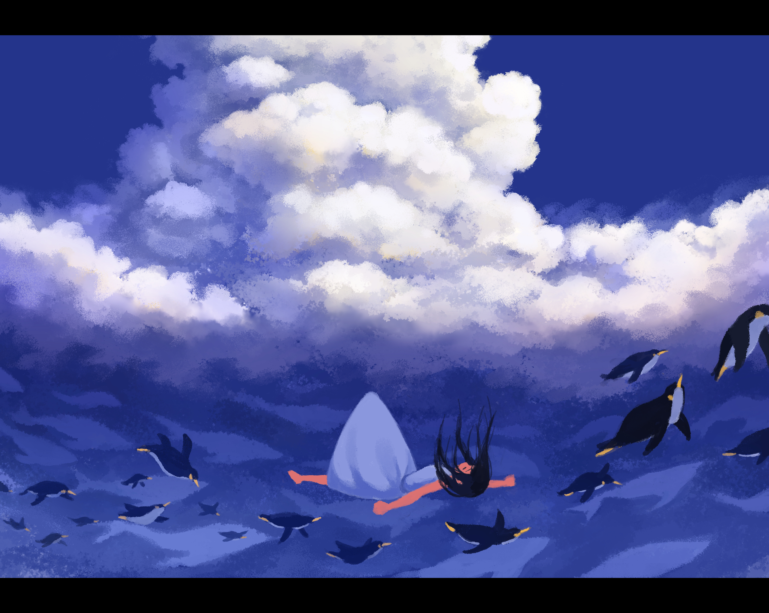 Download mobile wallpaper Anime, Cloud, Penguin, Original for free.