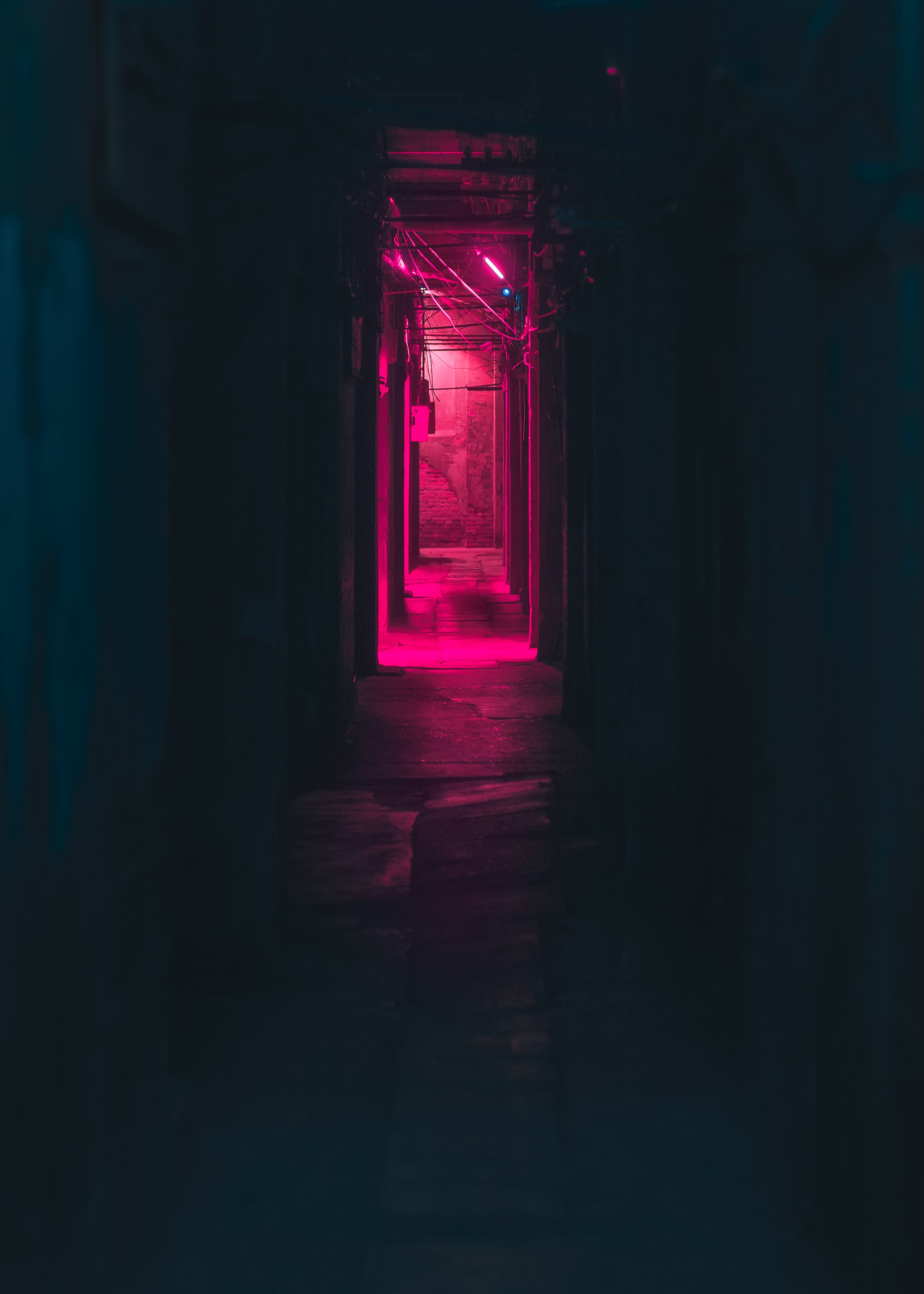 pink, corridor, neon, dark, shine, light