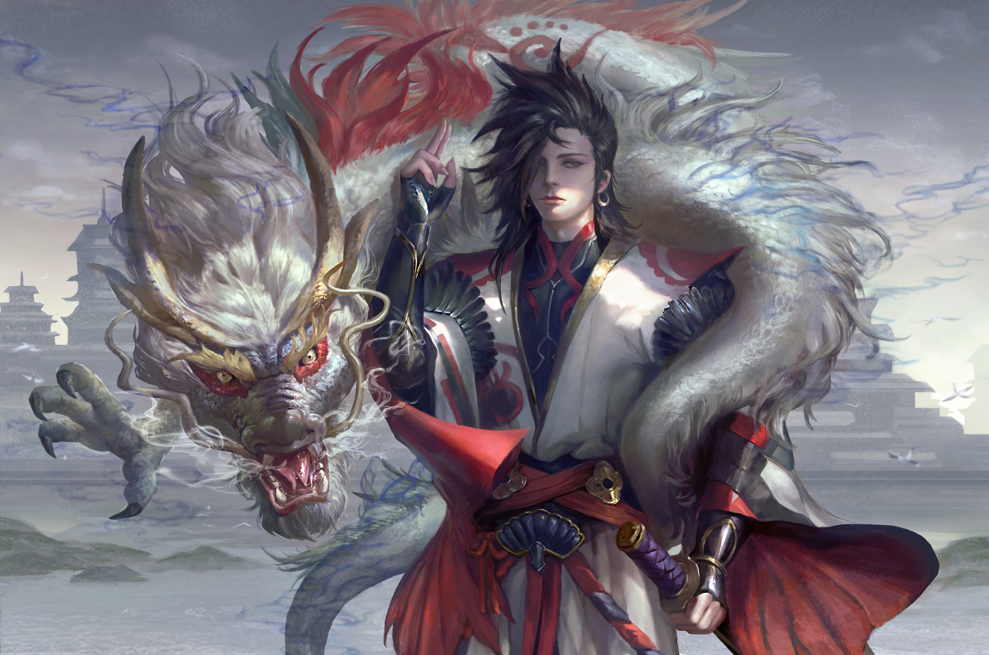 Download mobile wallpaper Fantasy, Dragon, Warrior, Oriental, Onmyoji for free.