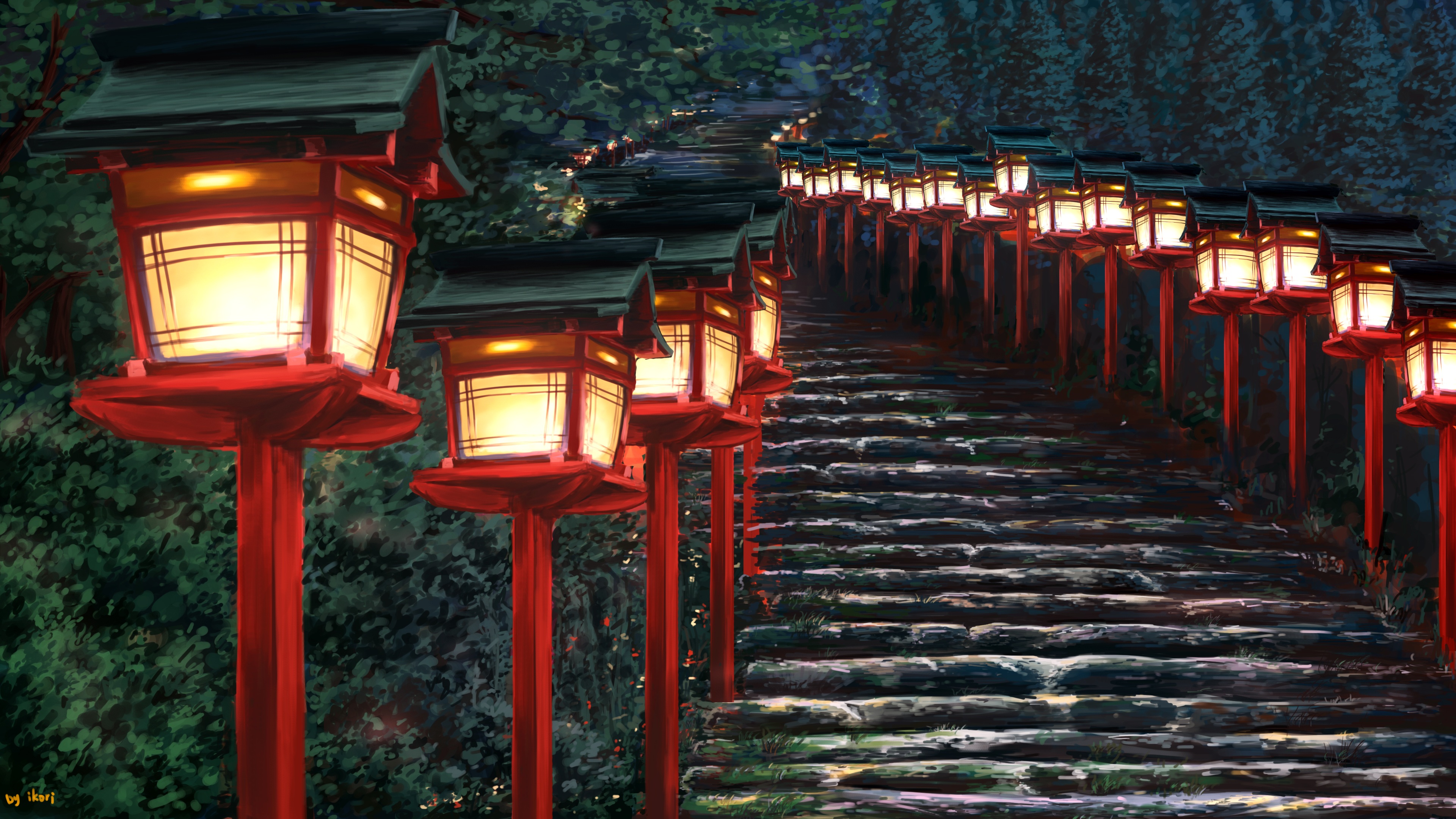 Download mobile wallpaper Anime, Lantern, Stairs for free.