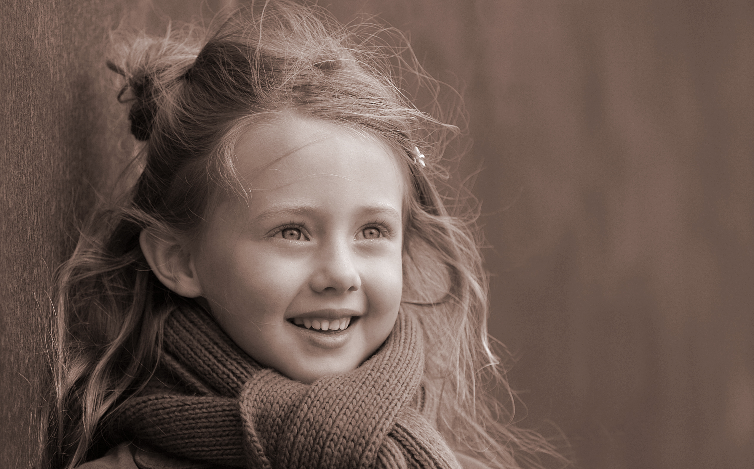 Download mobile wallpaper Smile, Child, Blonde, Photography, Scarf, Little Girl for free.