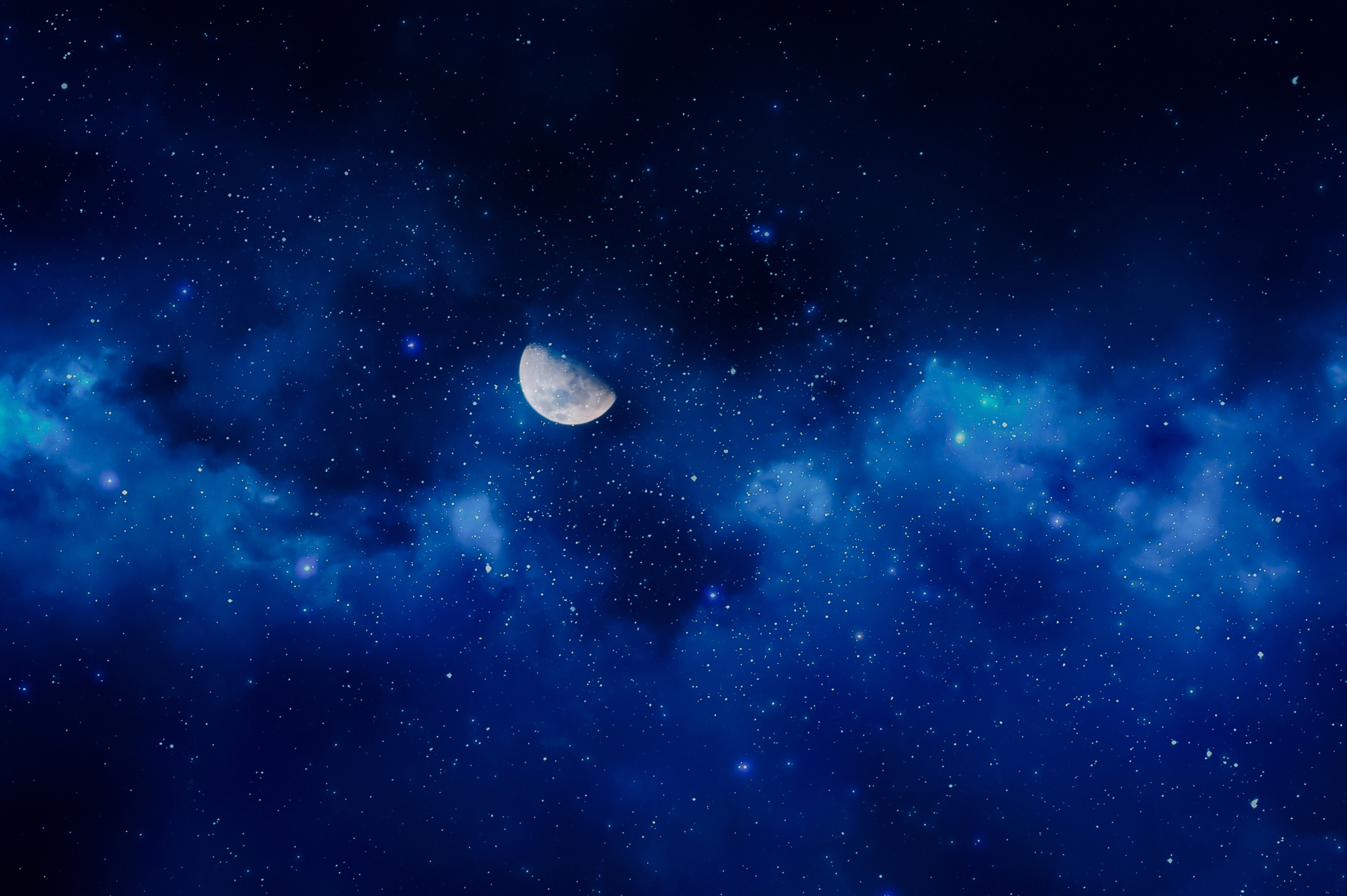 Скачать картинку Луна, Синий, Туманность, Пространство, Научная Фантастика в телефон бесплатно.